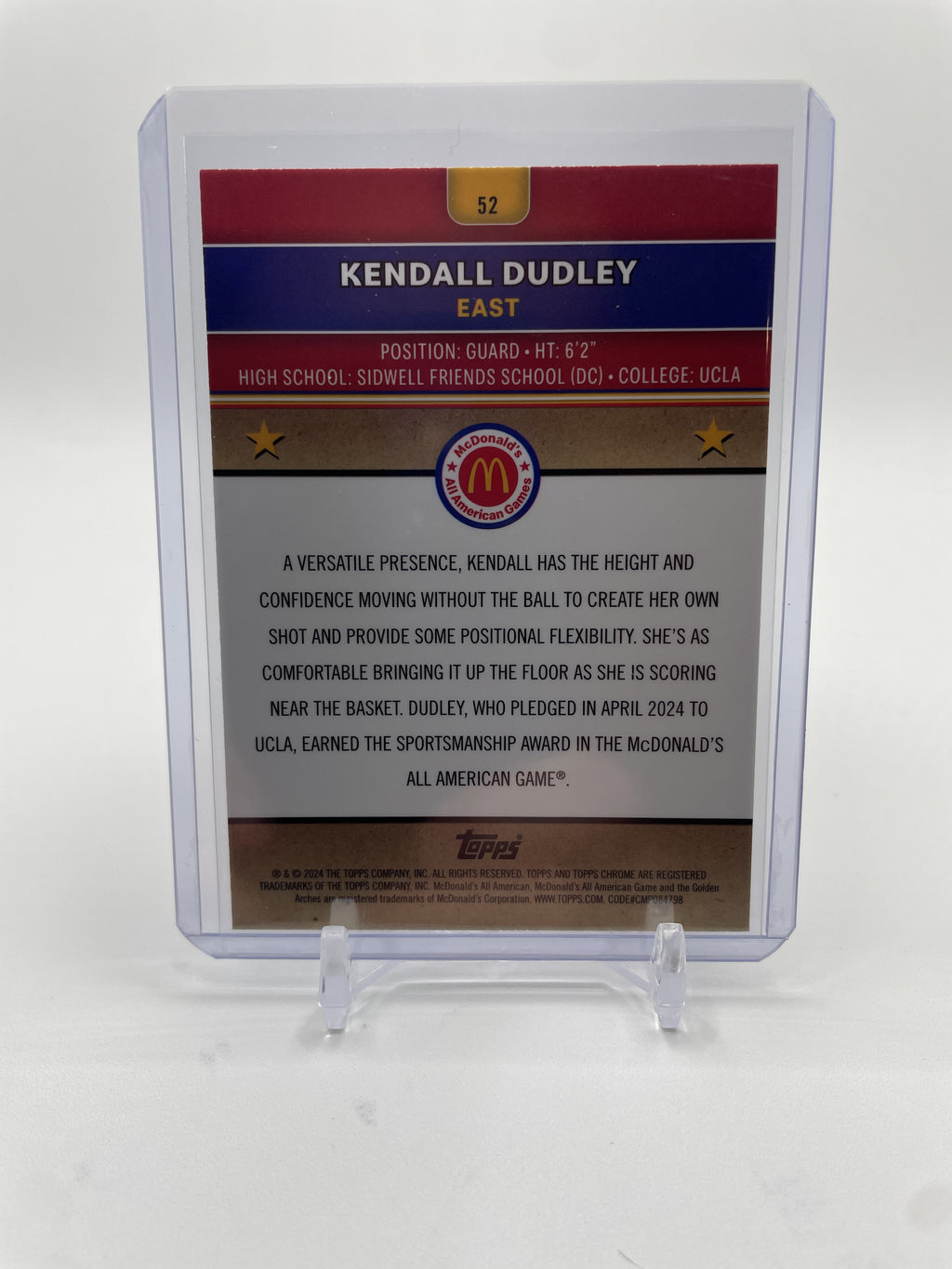 2024-25 Topps McDonald's Chrome Kendall Dudley Purple Refractor /99