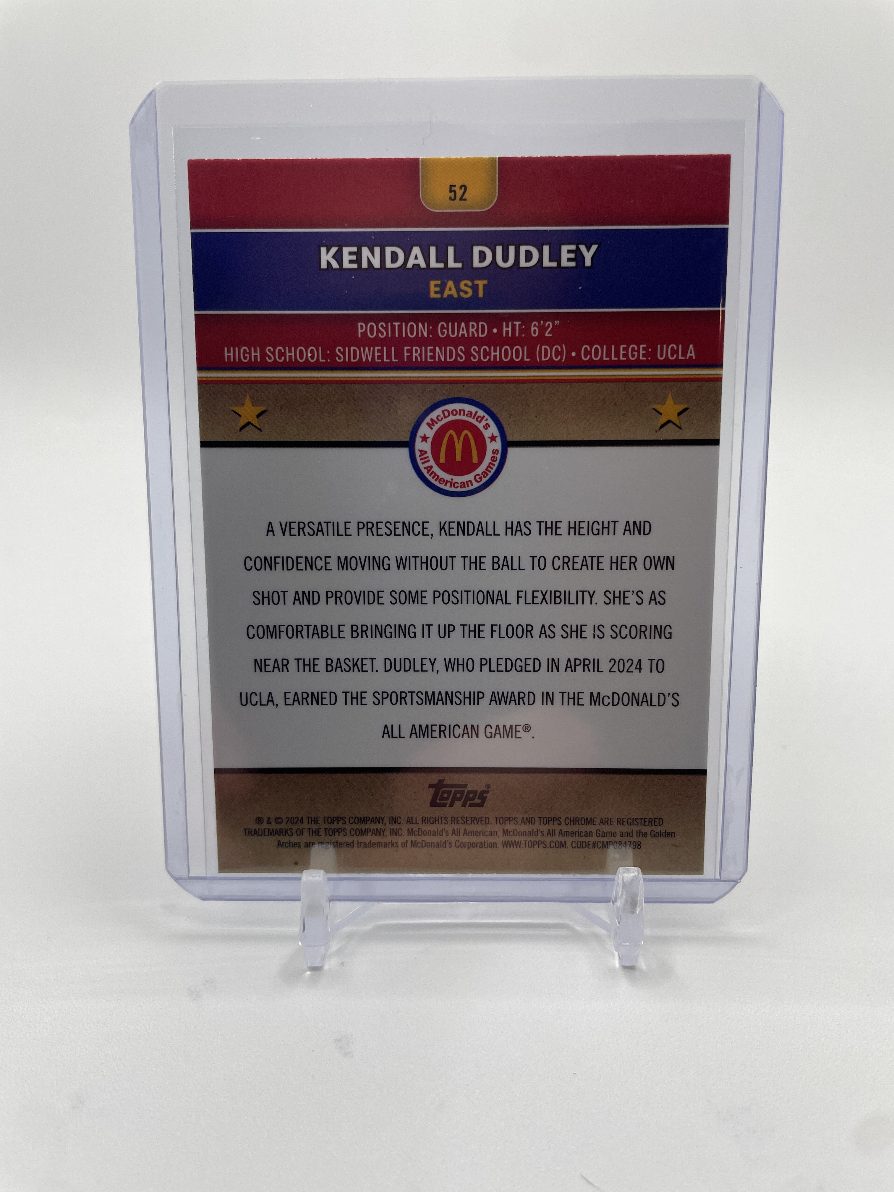 2024-25 Topps McDonald's Chrome Kendall Dudley Purple Refractor /99