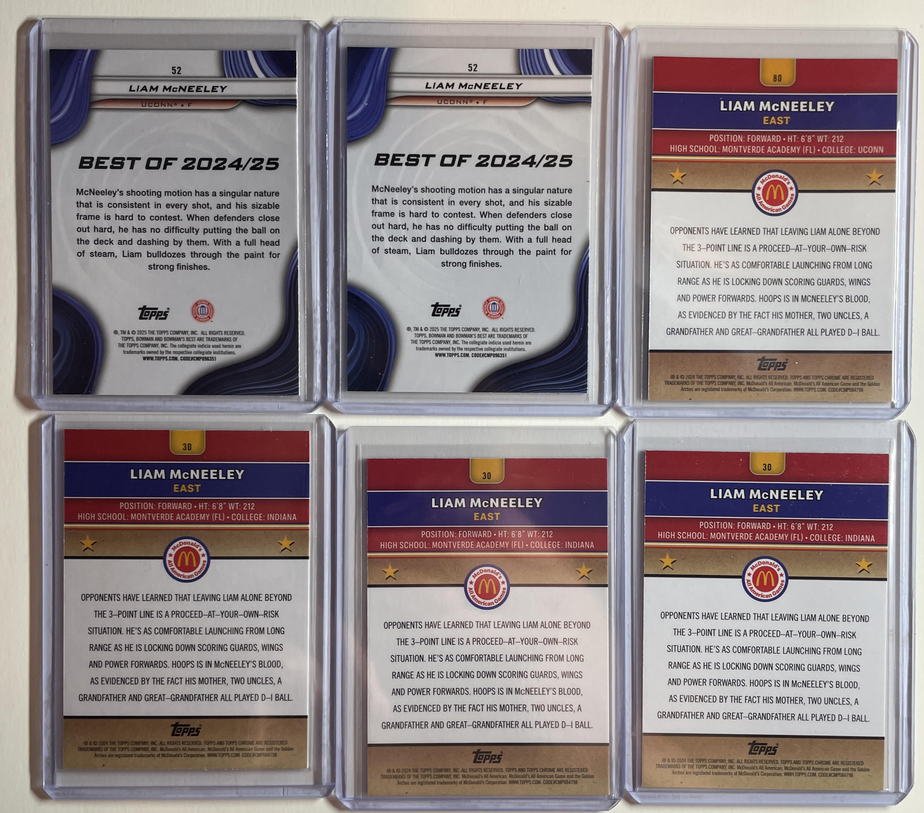 2024-25 Topps McDonald's Chrome Liam McNeeley Purple /99 /150 Set (x6)