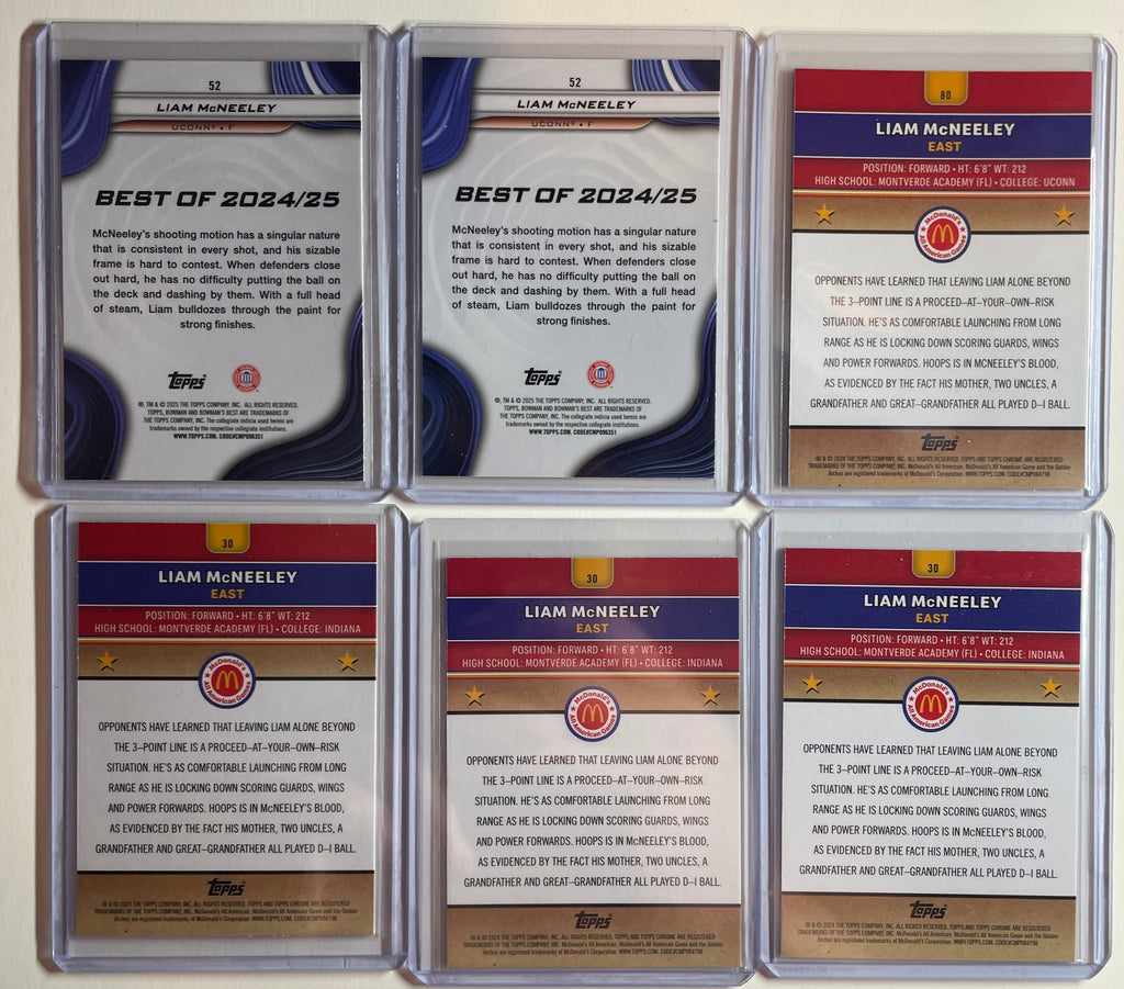 2024-25 Topps McDonald's Chrome Liam McNeeley Purple /99 /150 Set (x6)
