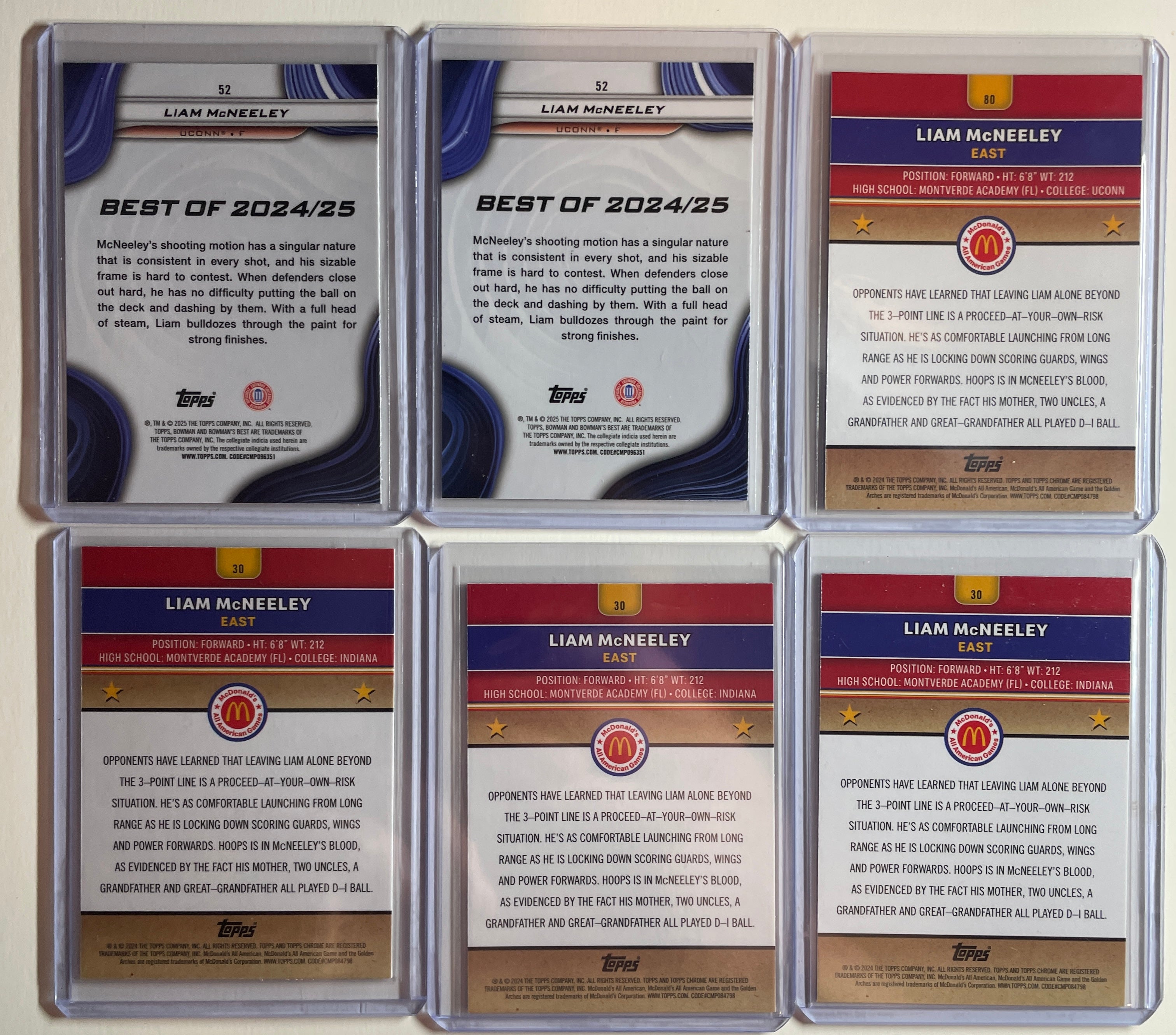 2024-25 Topps McDonald's Chrome Liam McNeeley Purple /99 /150 Set (x6)