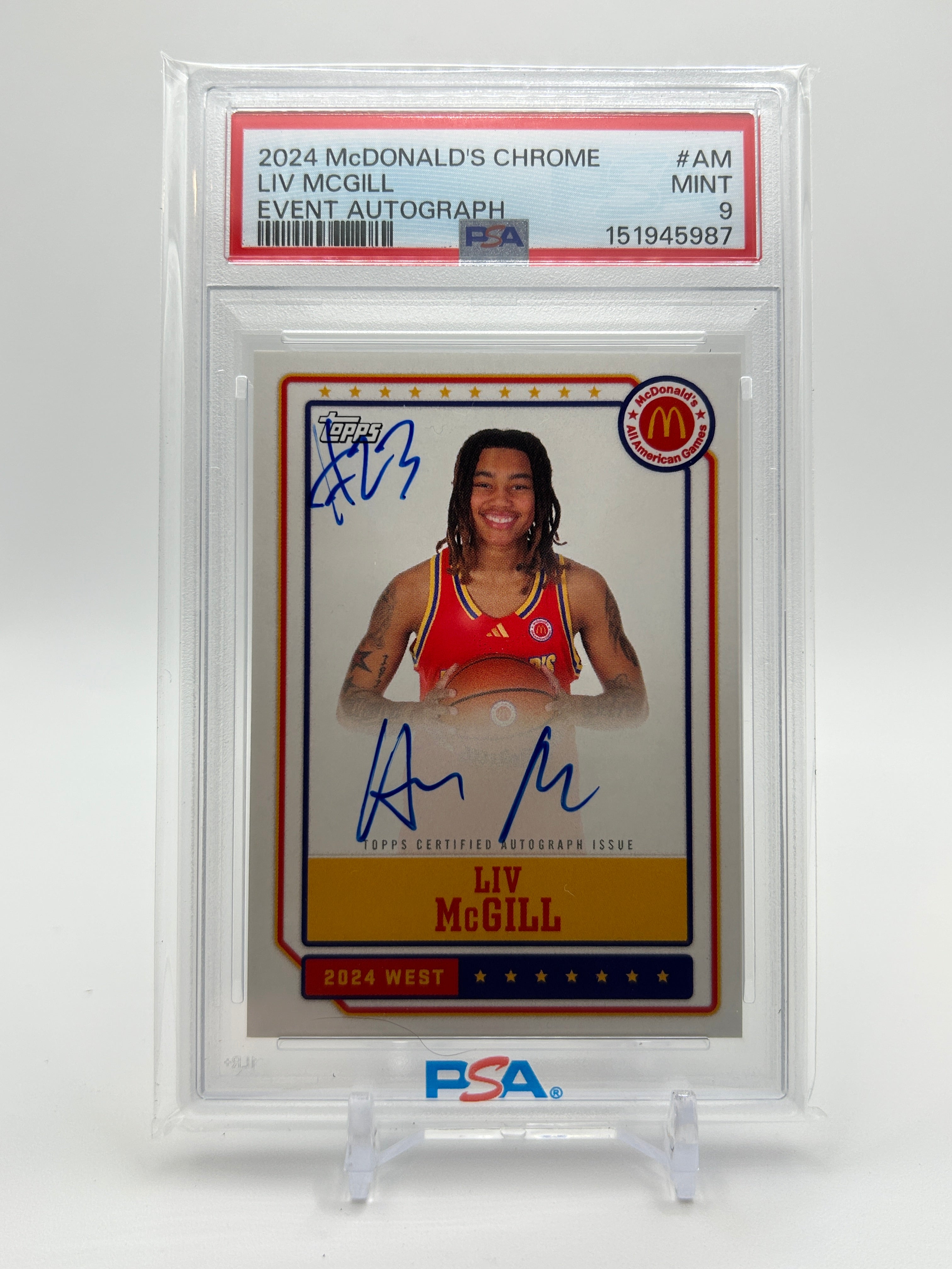 2024-25 Topps McDonald's Chrome Liv McGill Event Auto Inscribed SSP PSA 9 Mint