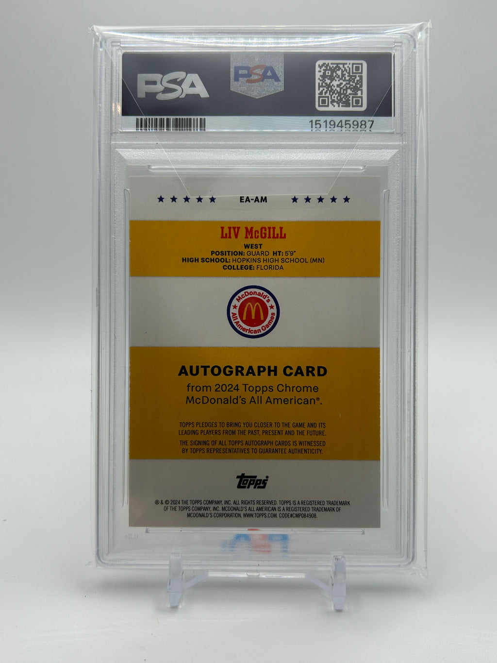 2024-25 Topps McDonald's Chrome Liv McGill Event Auto Inscribed SSP PSA 9 Mint