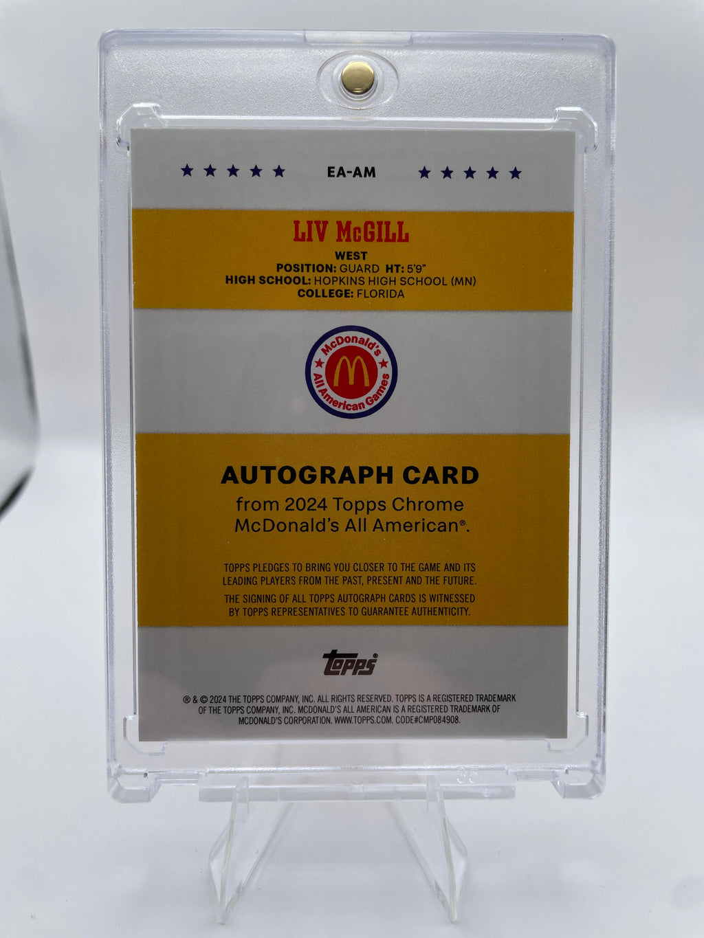 2024-25 Topps McDonald's Chrome Liv McGill Paper Game Day Auto SP