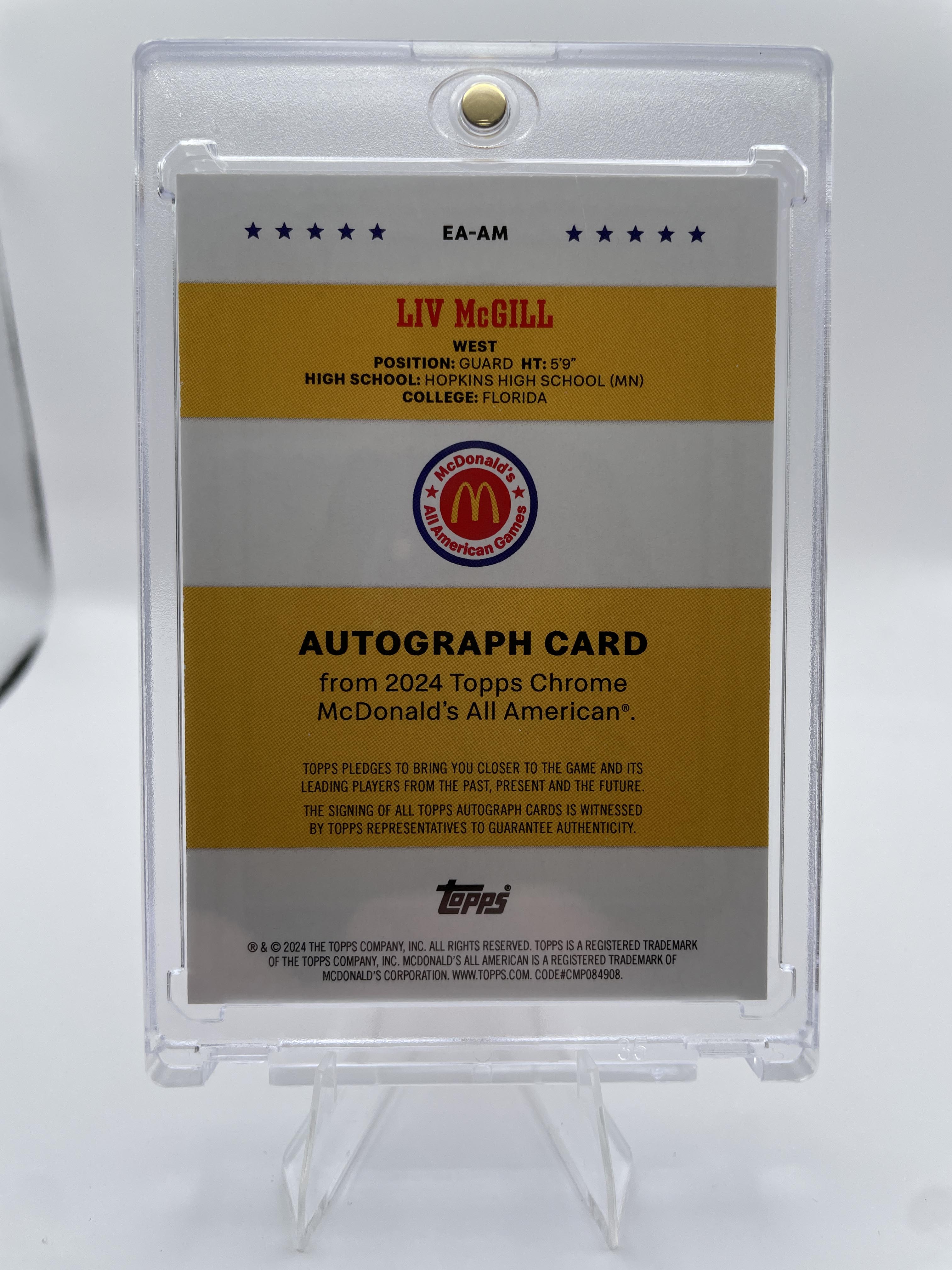 2024-25 Topps McDonald's Chrome Liv McGill Paper Game Day Auto SP
