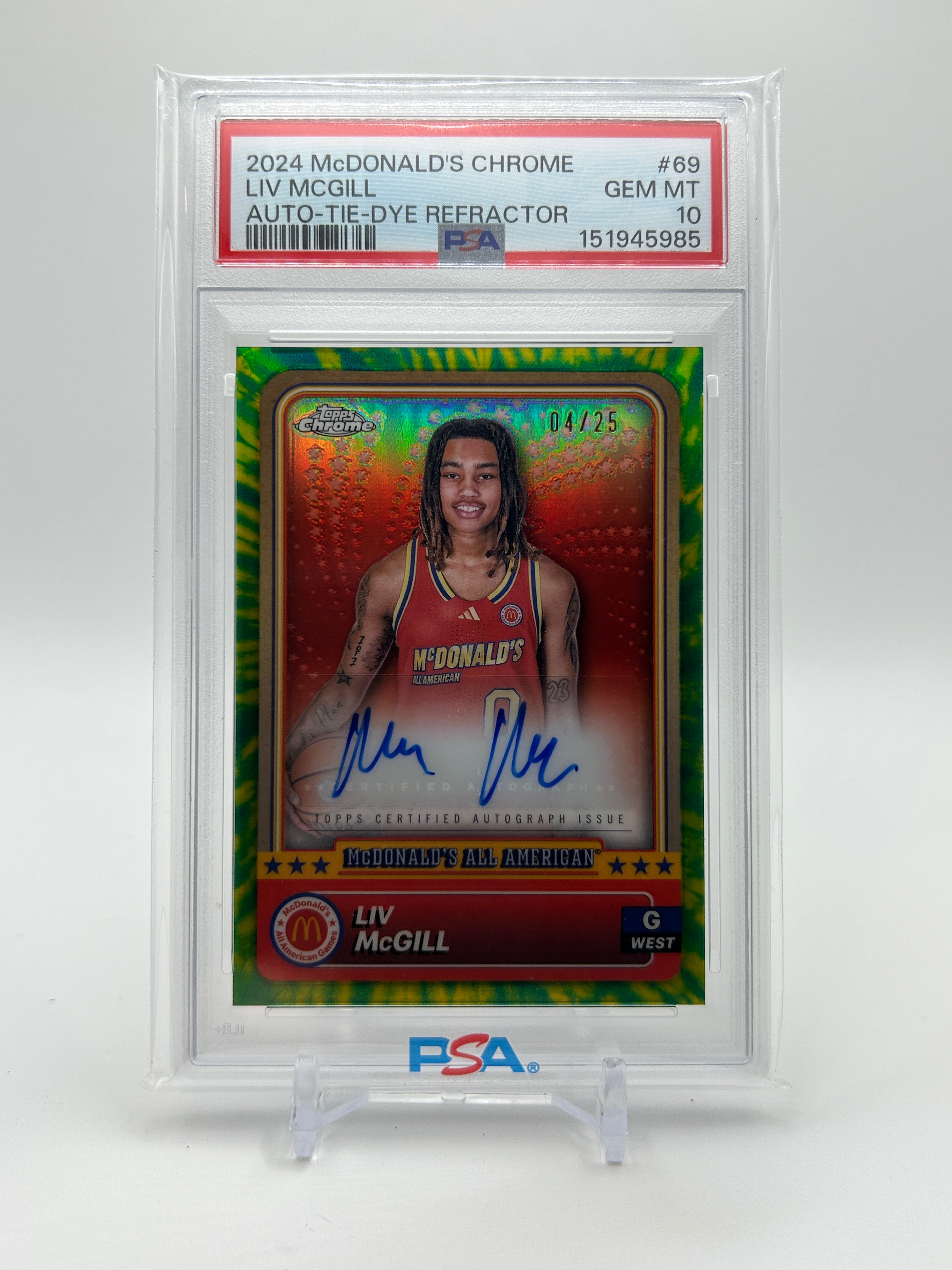 2024-25 Topps McDonald's Chrome Liv McGill Tye-Dye Refractor Auto /25 PSA 10