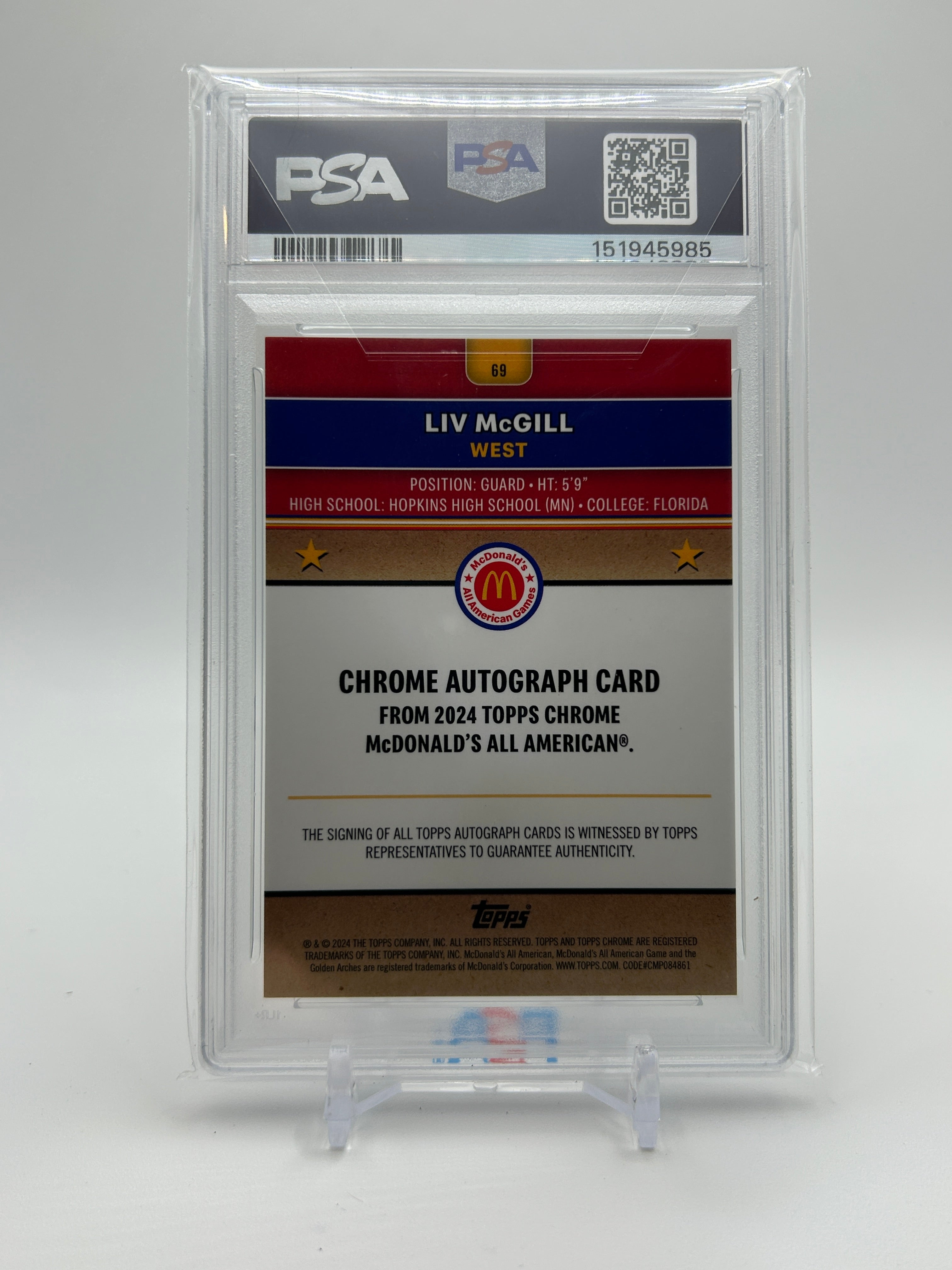 2024-25 Topps McDonald's Chrome Liv McGill Tye-Dye Refractor Auto /25 PSA 10