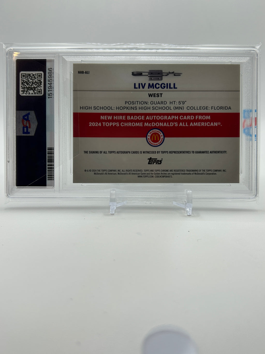 2024-25 Topps McDonald's Chrome Liv McGill Tye-Dye Refractor Auto /25 PSA 9