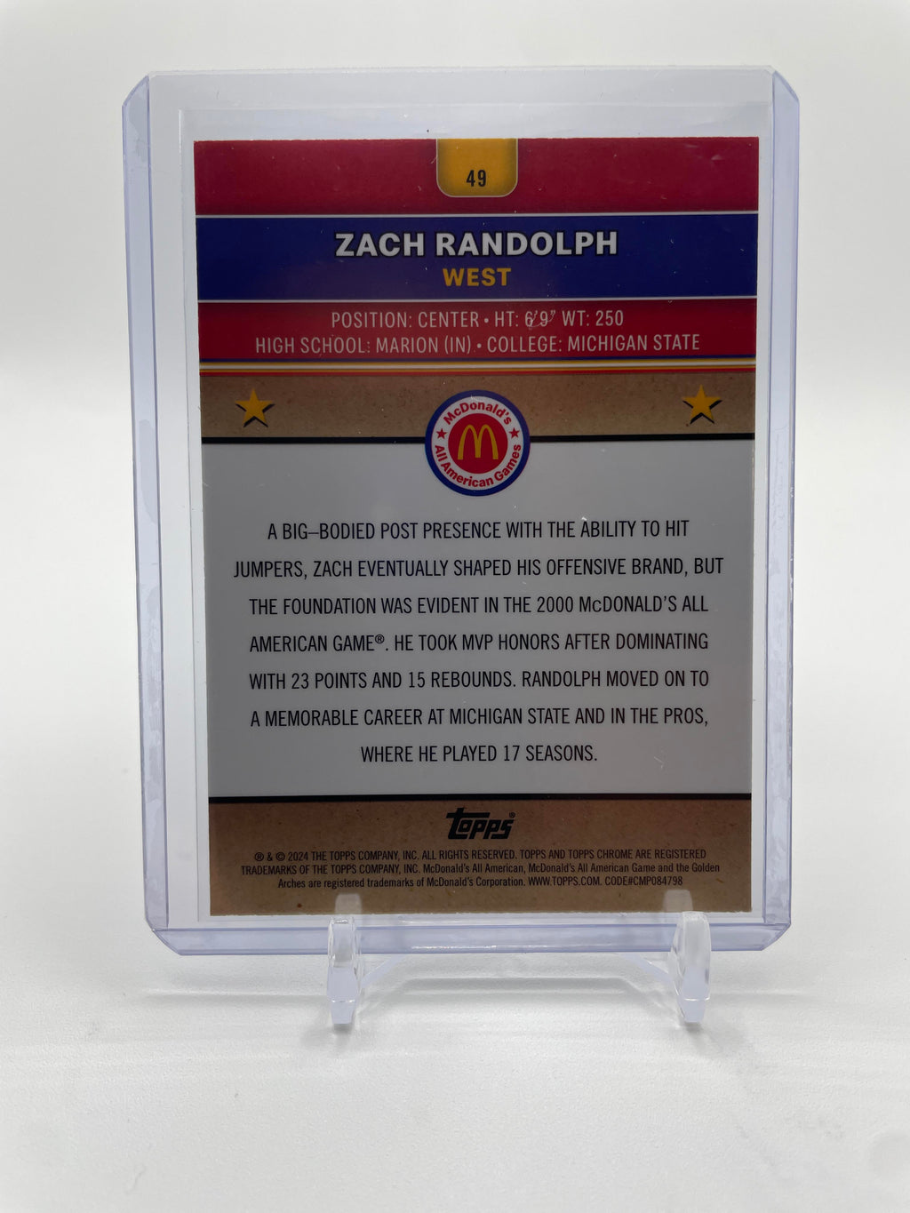 2024-25 Topps McDonald's Chrome Zach Randolph Aqua Refractor /199
