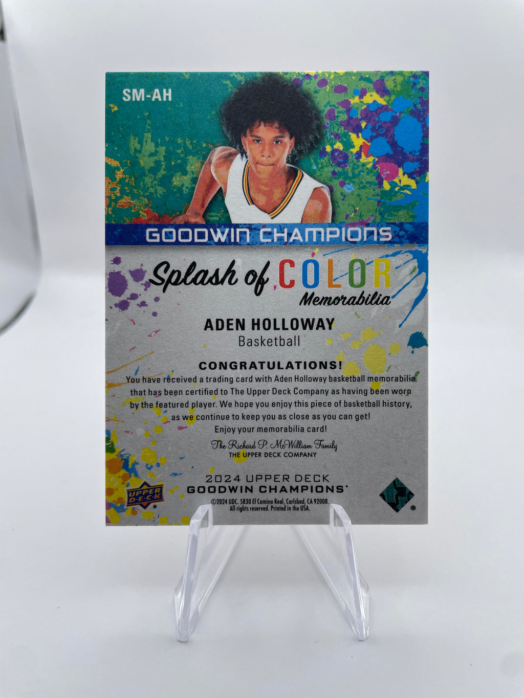 2024-25 UD Goodwin Champions Aden Holloway Splash of Color Rookie Memorabilia