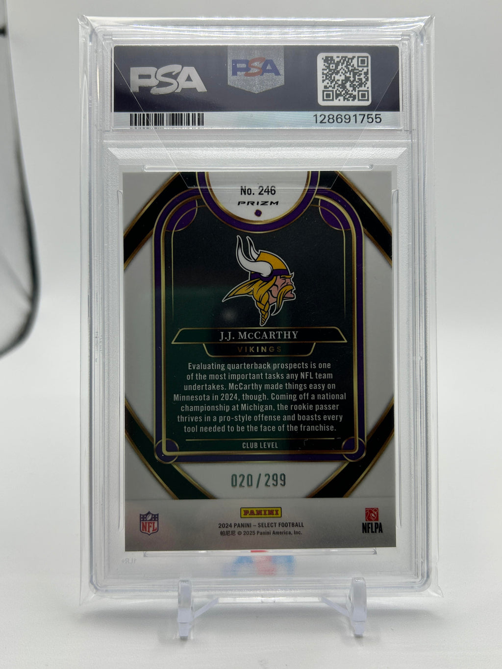 2024 Panini Select J.J. McCarthy Copper Shock Prizm Rookie /299 PSA 9 Mint