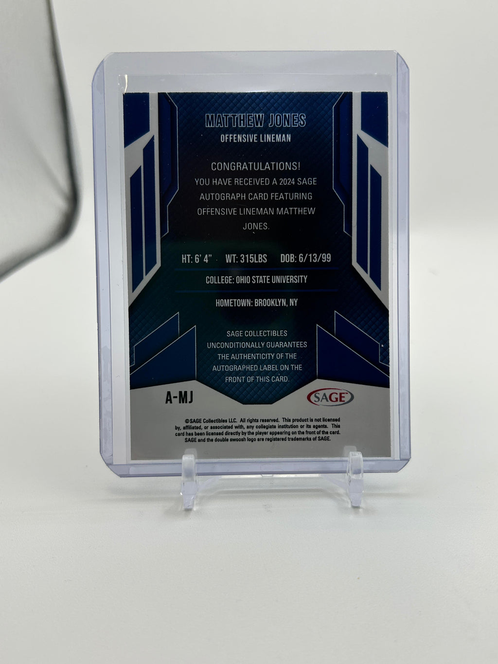 2024 Sage Matthew Jones Black Rookie Auto