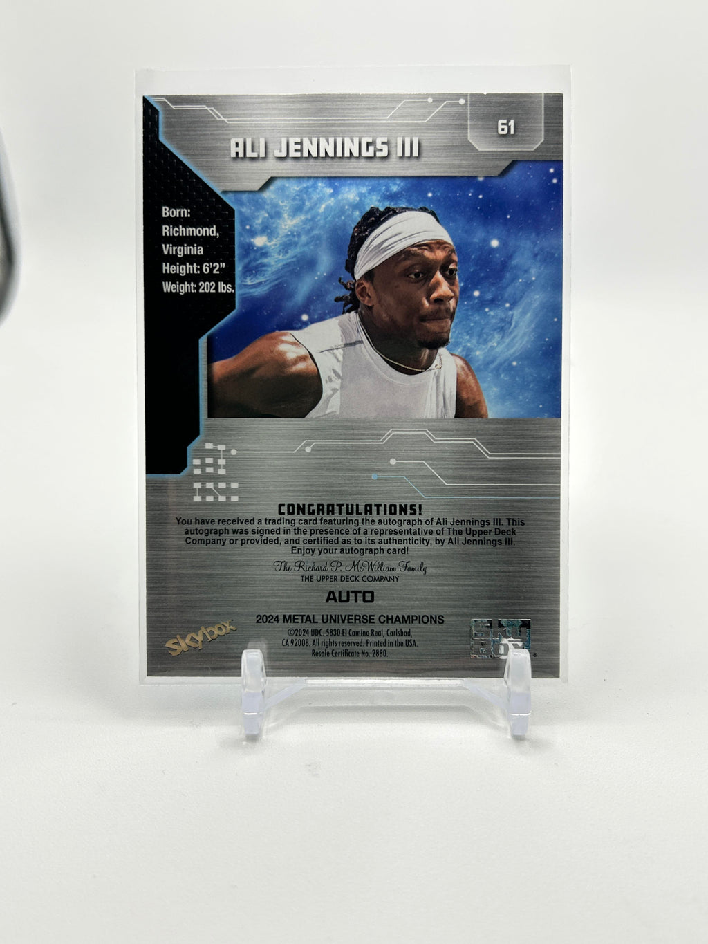 2024 Skybox Metal Universe Champions Ali Jennings III Rookie Auto