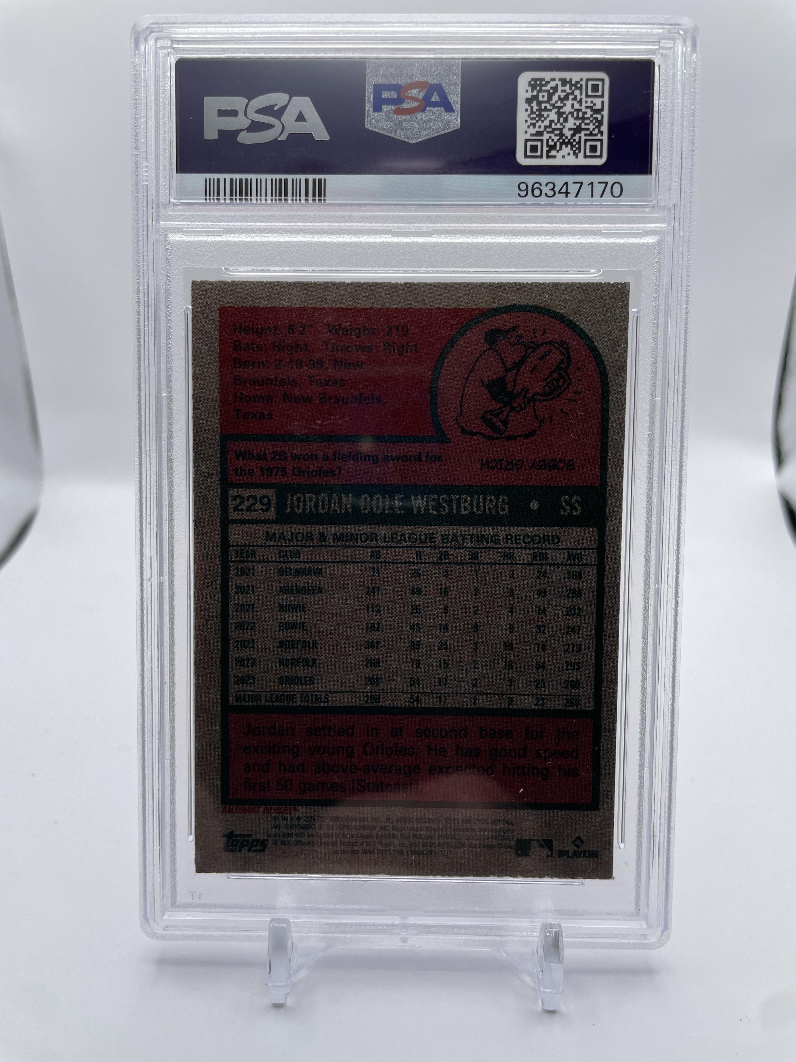 2024 Topps Heritage Jordan Westburg Rookie #229 PSA 9 Mint