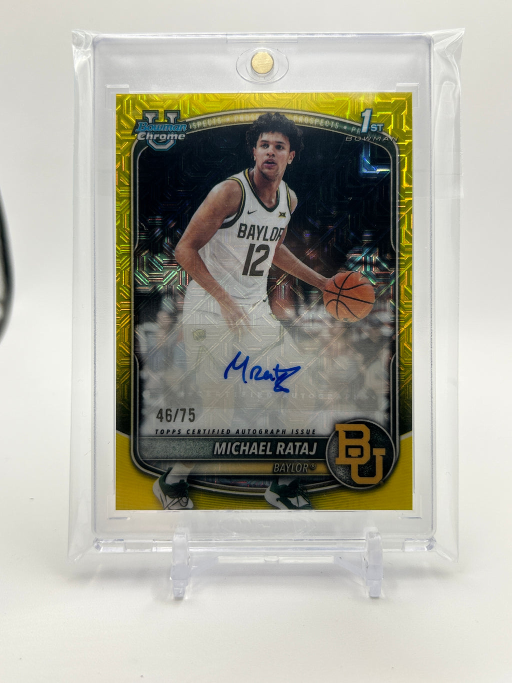2025-26 Bowman Chrome University Michael Kataj 1st Yellow Refractor Auto /75