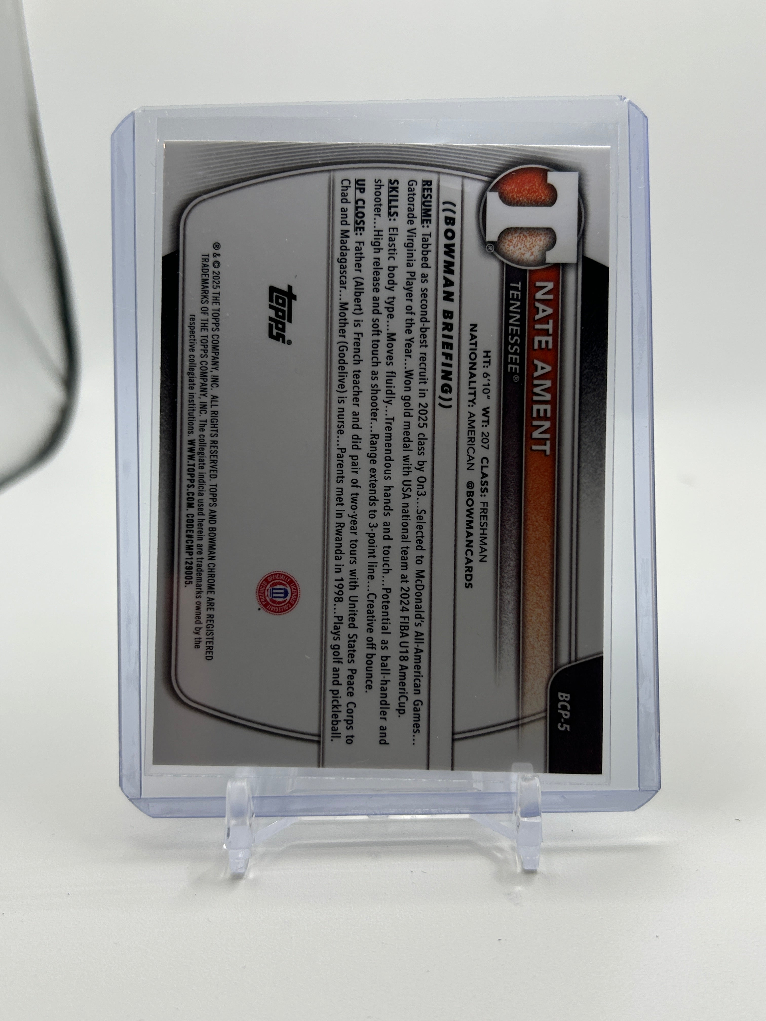 2025-26 Bowman Chrome University Nate Ament 1st Purple Refractor /250