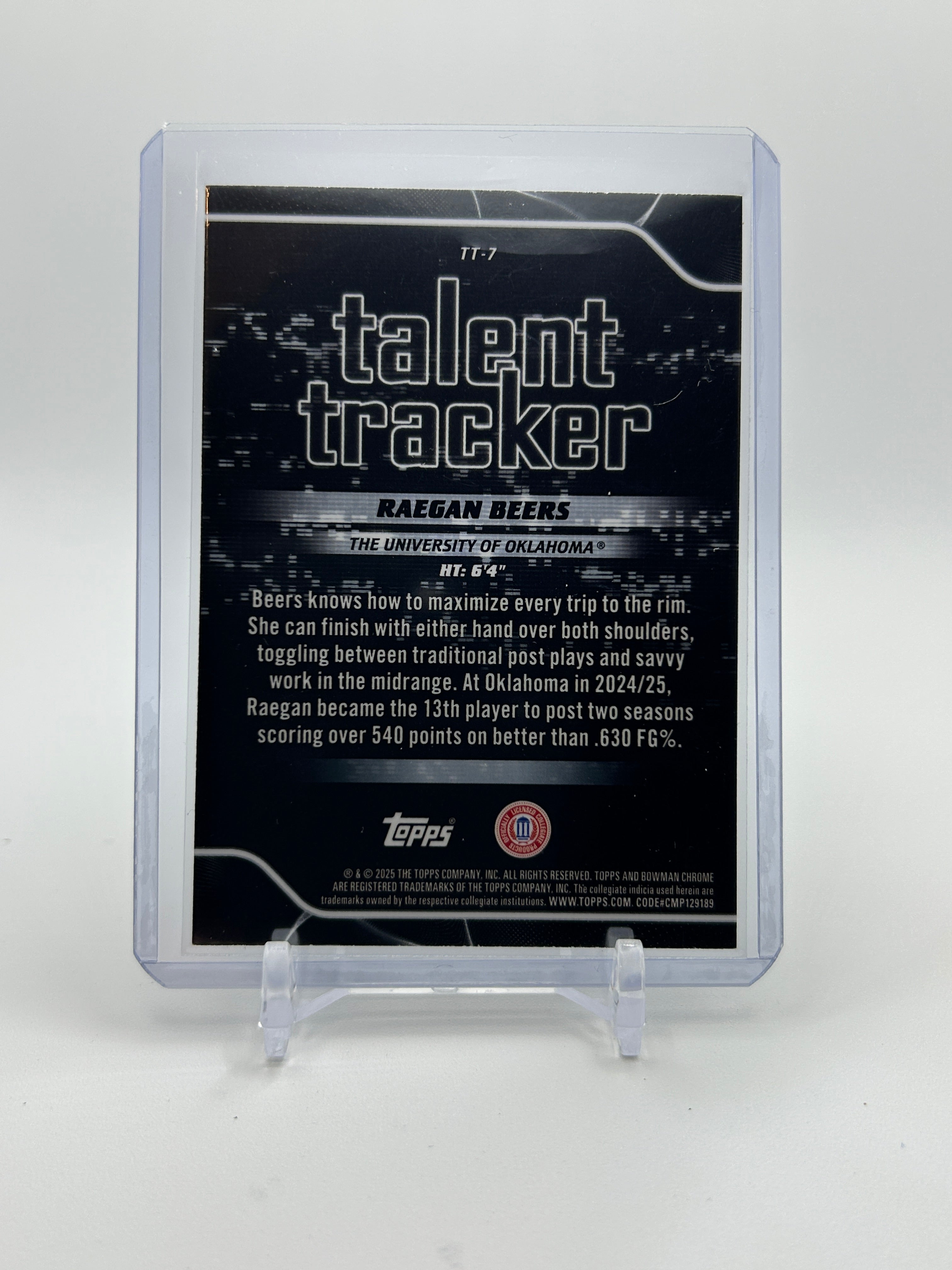 2025-26 Bowman Chrome University Raegan Beers Talent Tracker Referactor /150