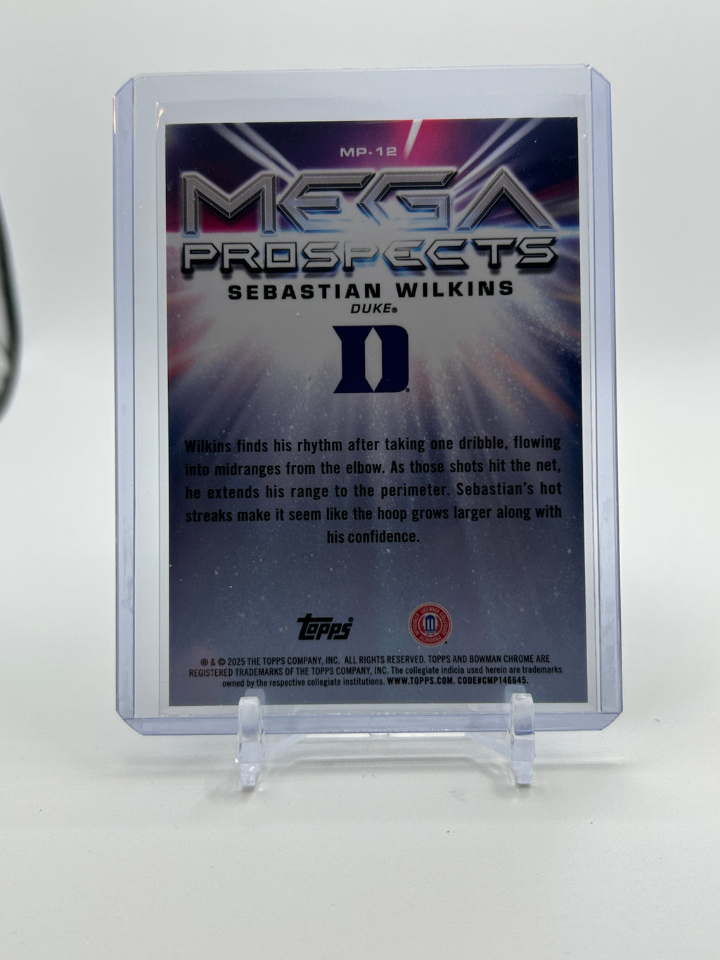 2025-26 Bowman Chrome University Sebastian Wilkins Mega Blue Refractor /150