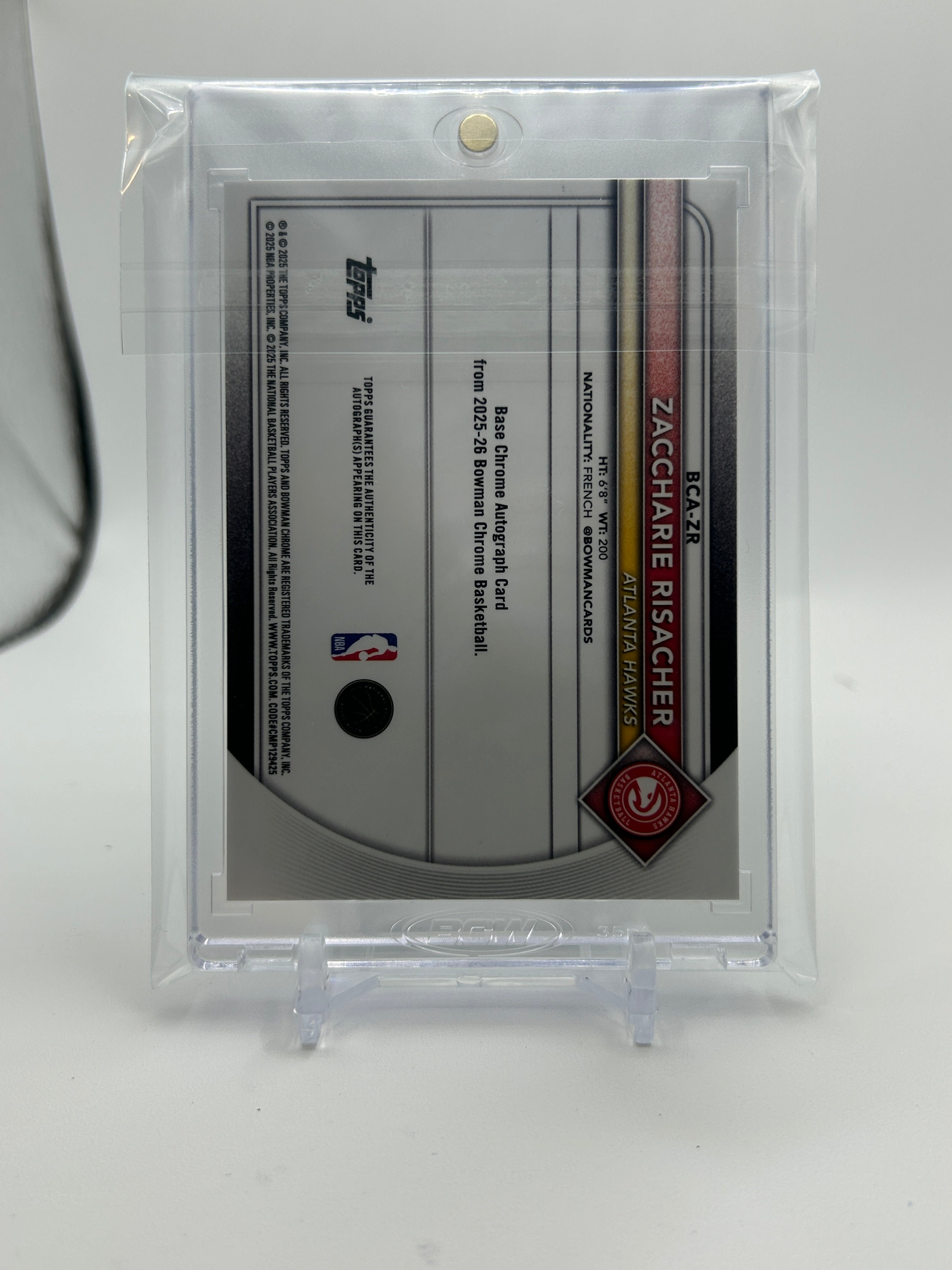 2025-26 Bowman Chrome Zaccharie Risacher Blue Refractor Auto /150