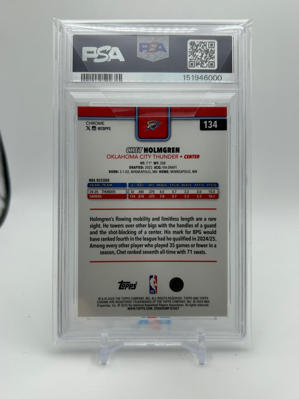 2025-26 Topps Chrome Chet Holmgren Black Pulsar Refractor /10 PSA 10 Pop 1/1
