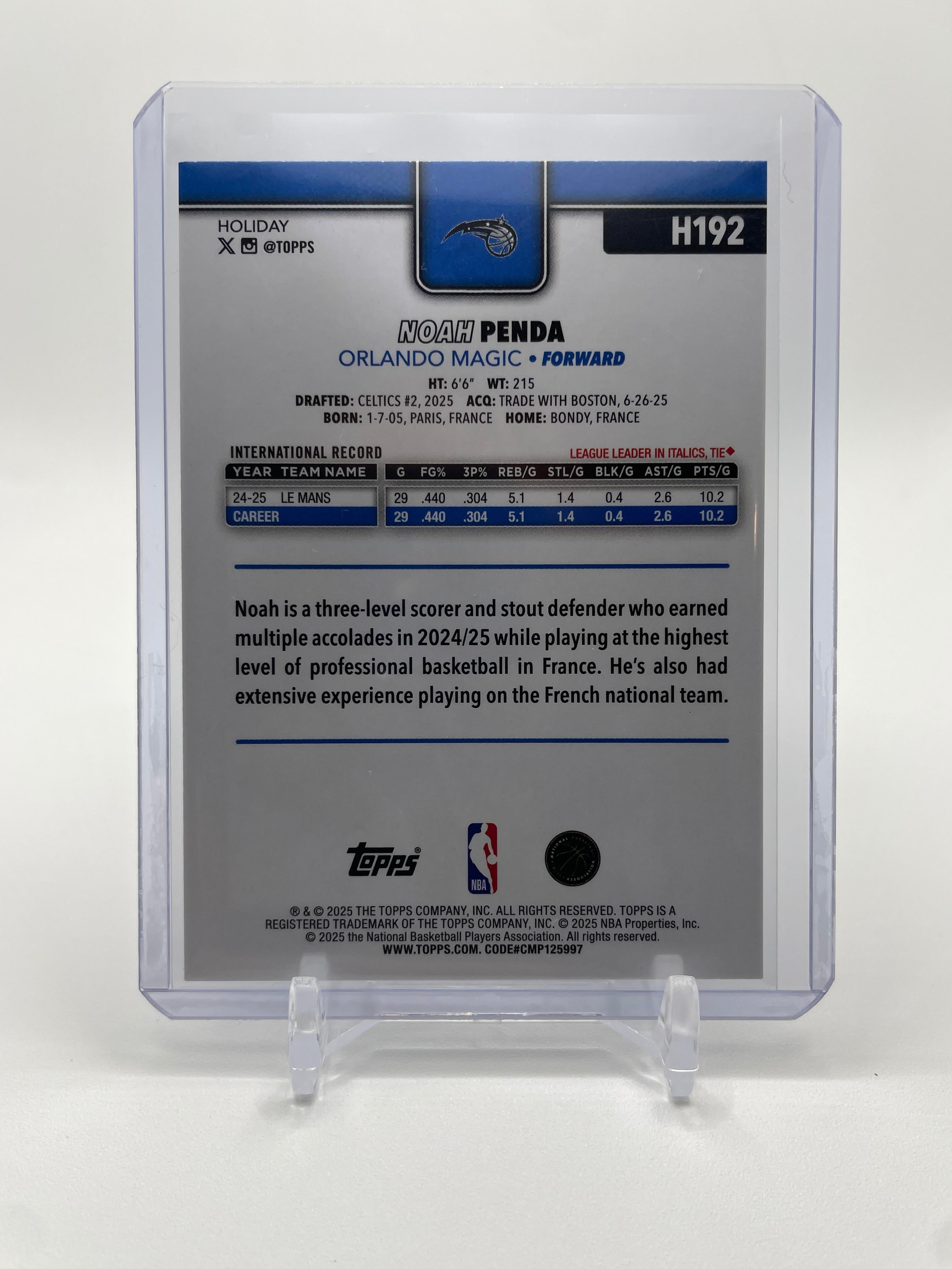2025-26 Topps Holiday Noah Penda Glitter Parallel SP Rookie #H192