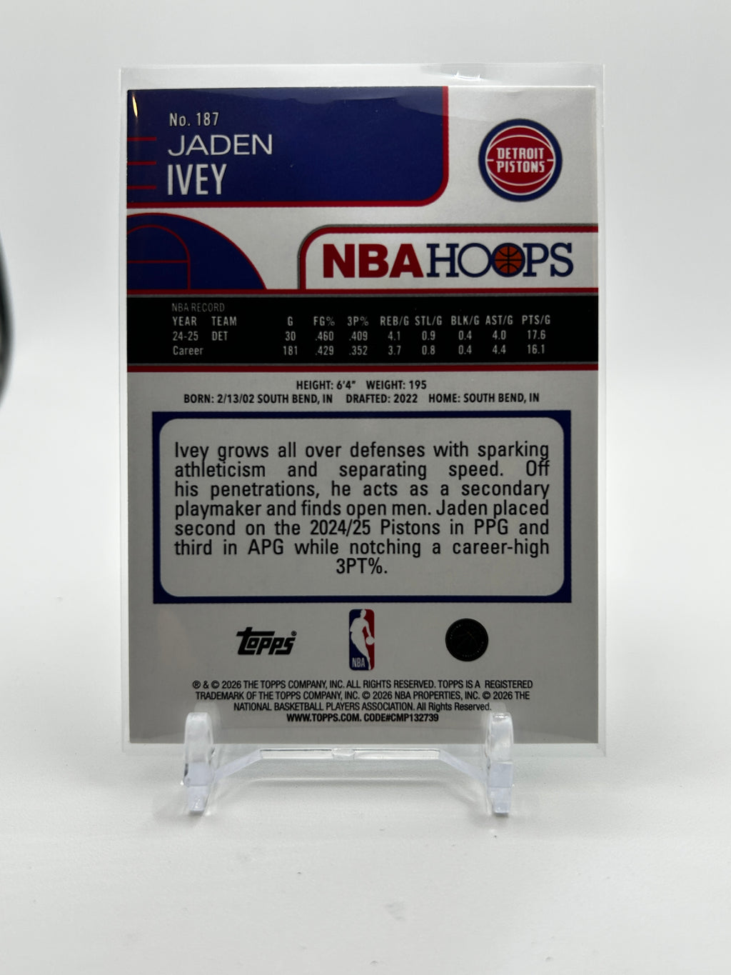 2025-26 Topps NBA Hoops Jaden Ivey Aqua Holo Refractor /199