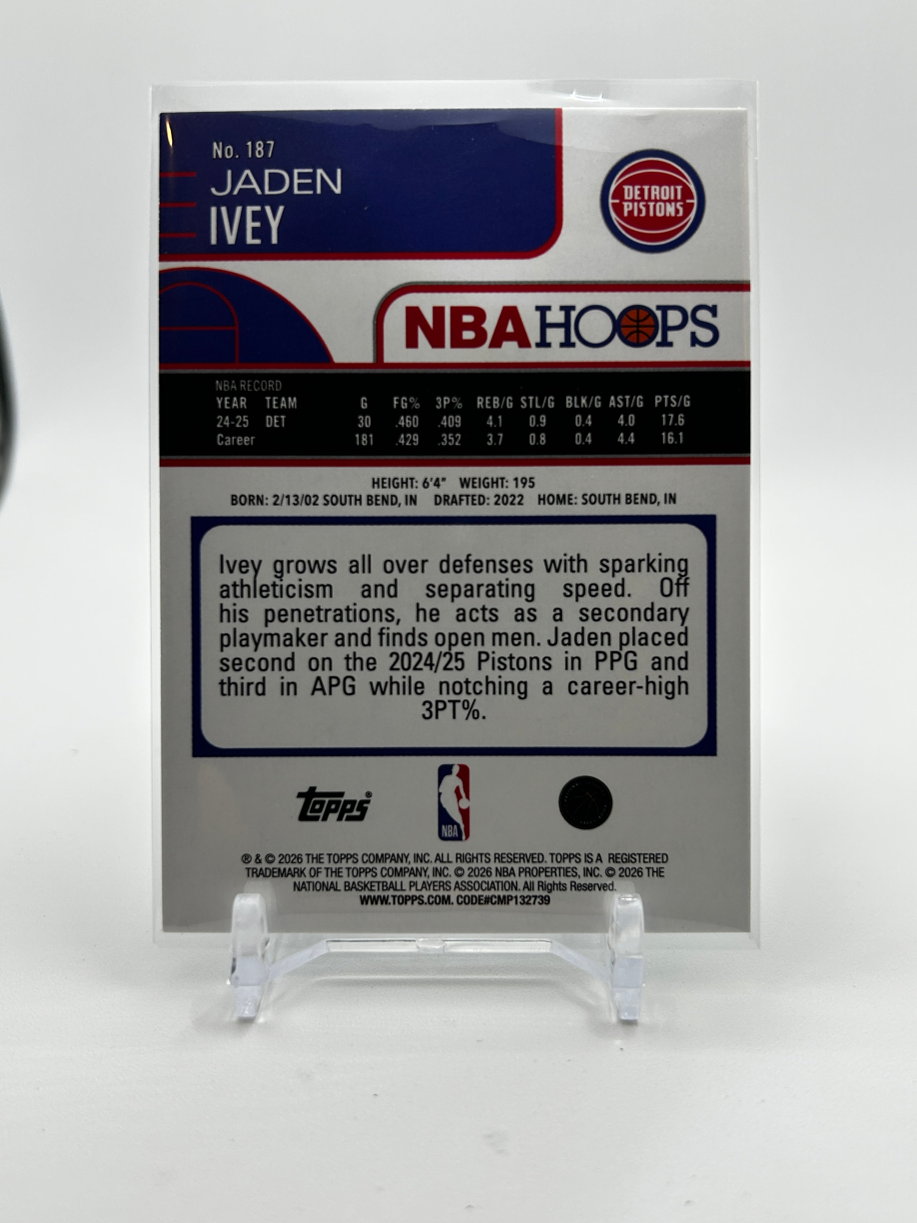 2025-26 Topps NBA Hoops Jaden Ivey Aqua Holo Refractor /199