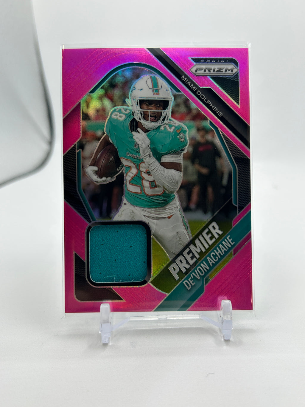 2025 Panini Prizm De'Von Achane Premier Pink Prizm Patch