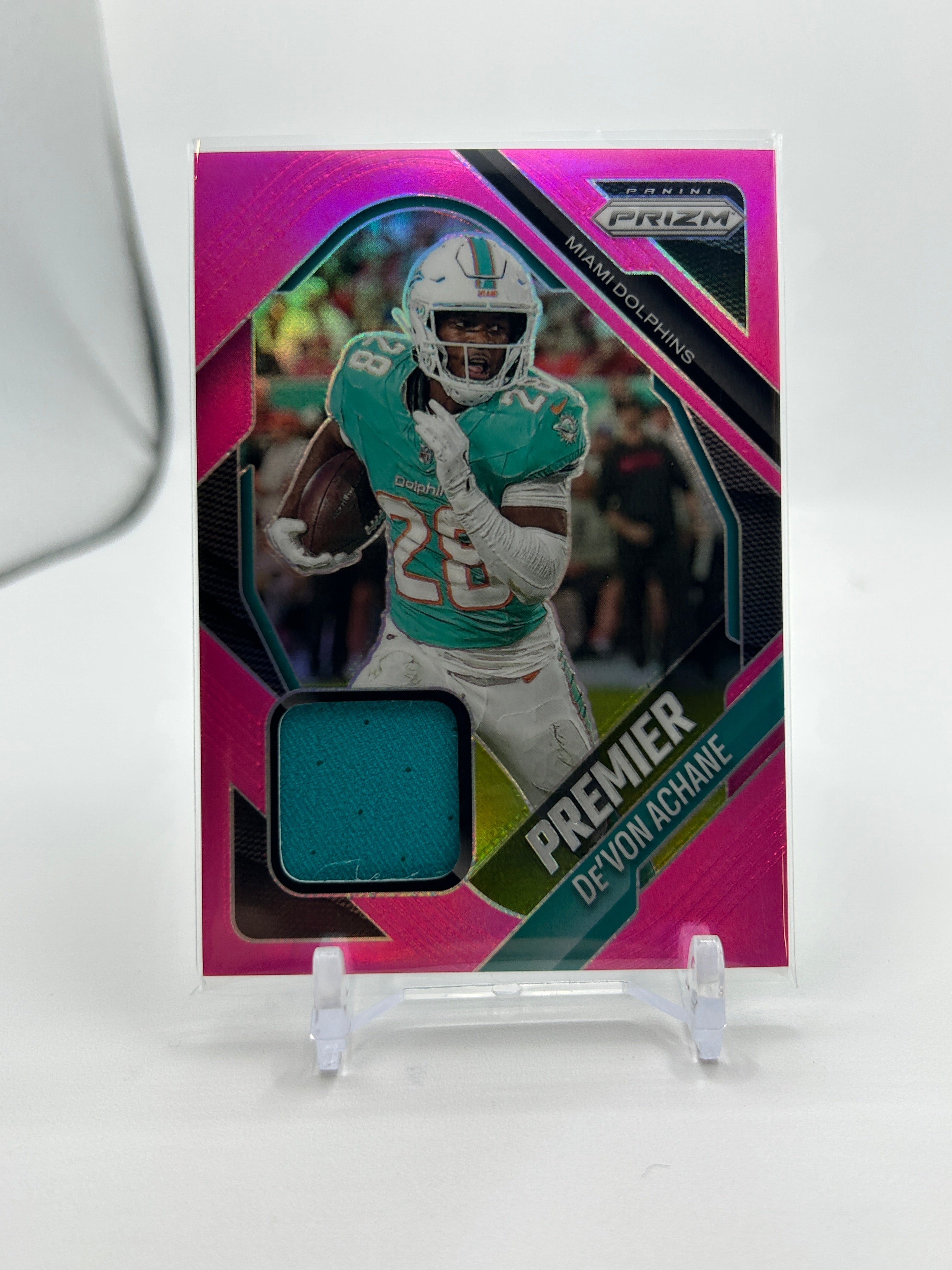 2025 Panini Prizm De'Von Achane Premier Pink Prizm Patch