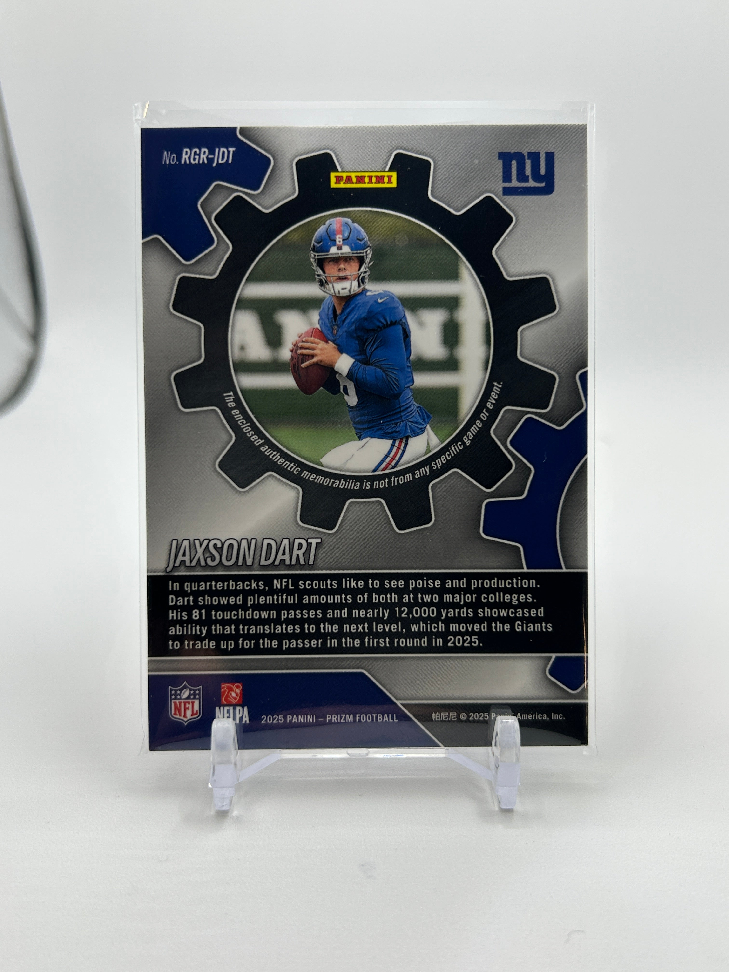 2025 Panini Prizm Jaxson Dart Rookie Gear Pink Prizm Patch