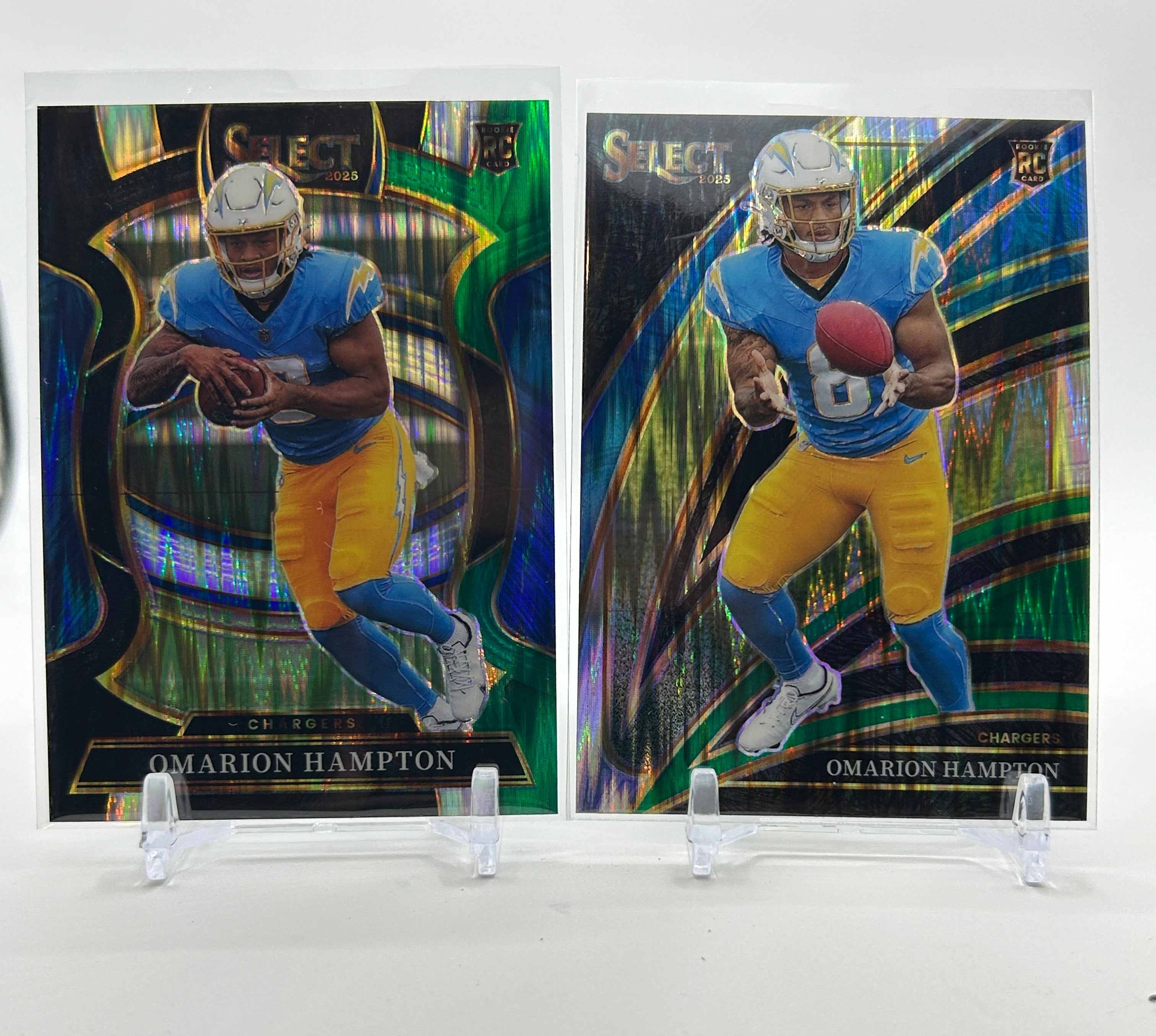 2025 Panini Prizm Omarion Hampton  Pink + Select Black & Green Shock Prizm RC