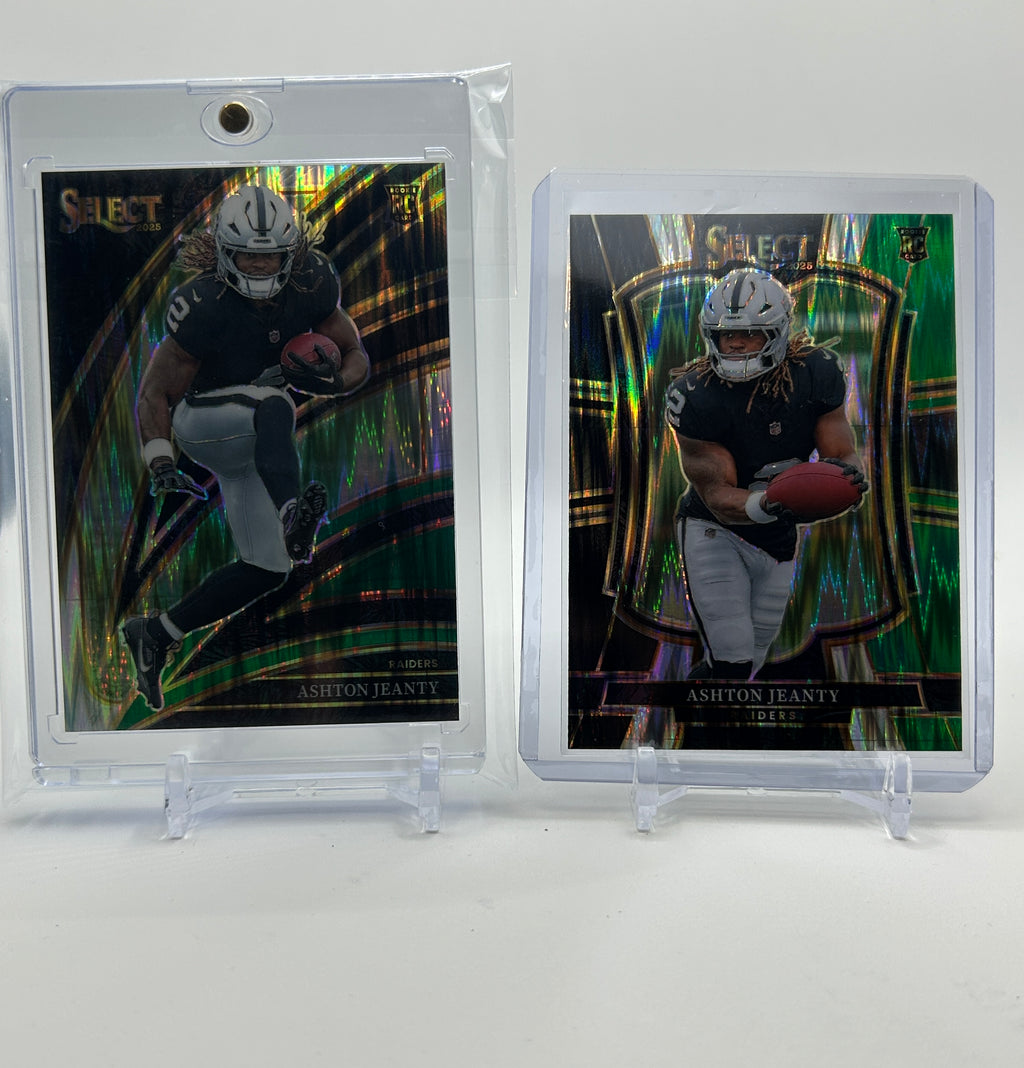2025 Panini Select Ashton Jeanty Black & Green Shock Prizm Club + Premier Level