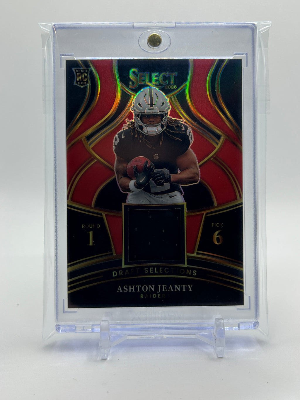 2025 Panini Select Ashton Jeanty Draft Selections Rookie Swatches Red Prizm