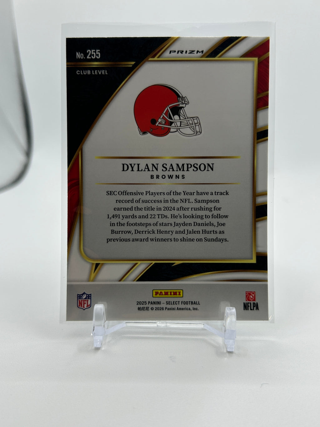 2025 Panini Select Dylan Sampson Club Level Black & Green Shock Prizm Rookie