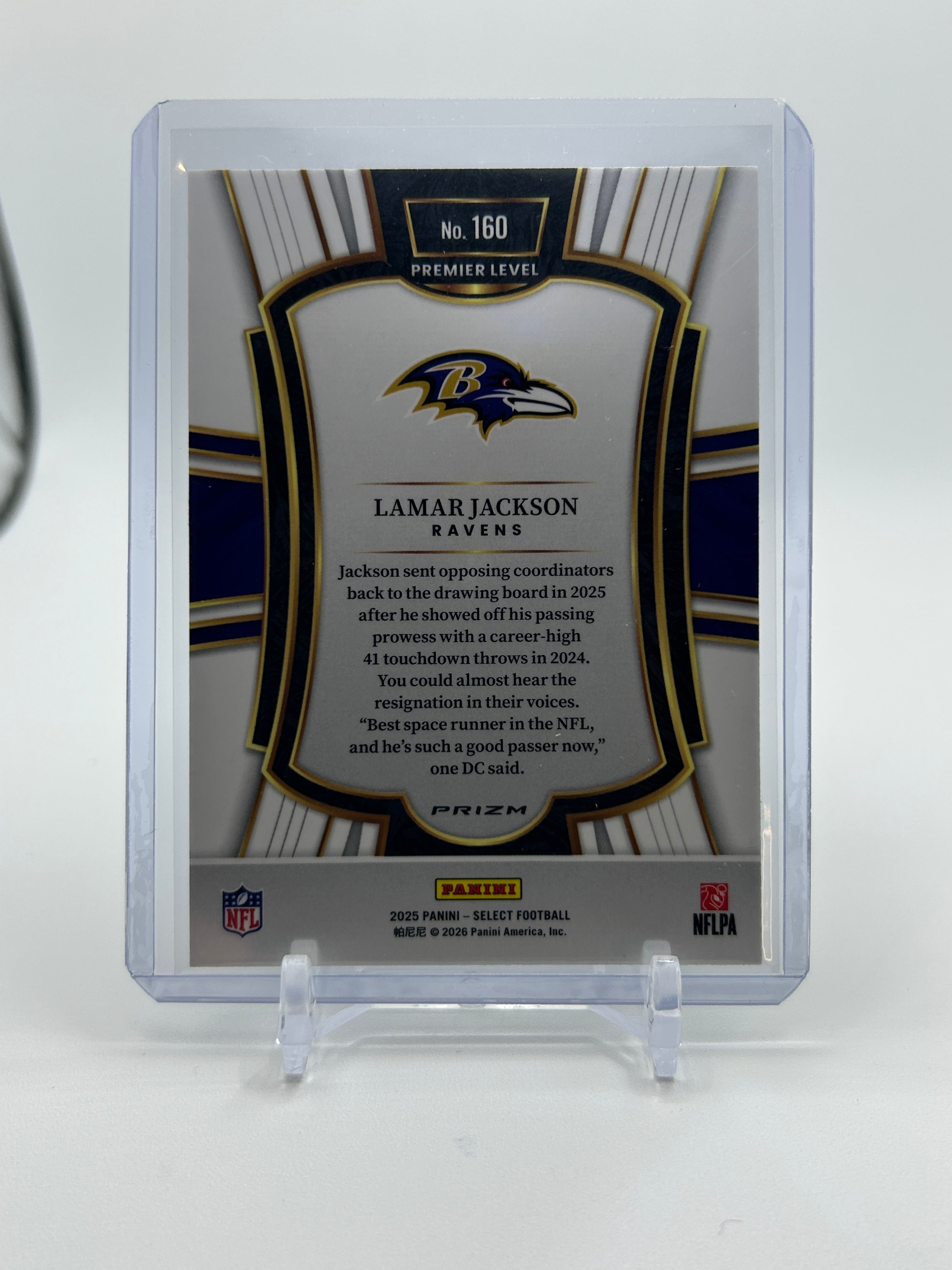 2025 Panini Select Lamar Jackson Premier Level Black & Green Shock Prizm