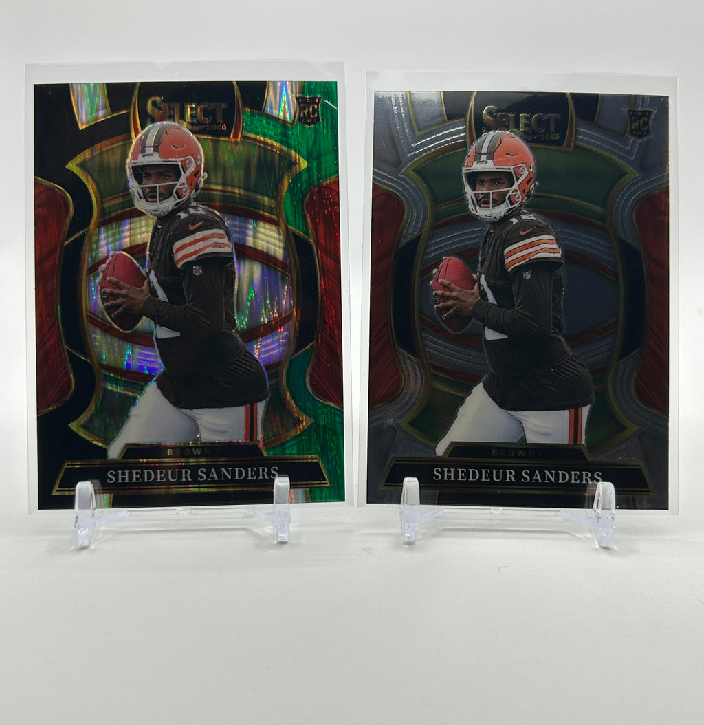 2025 Panini Select Shadeur Sanders Black & Green Shock Prizm Rookie + Base