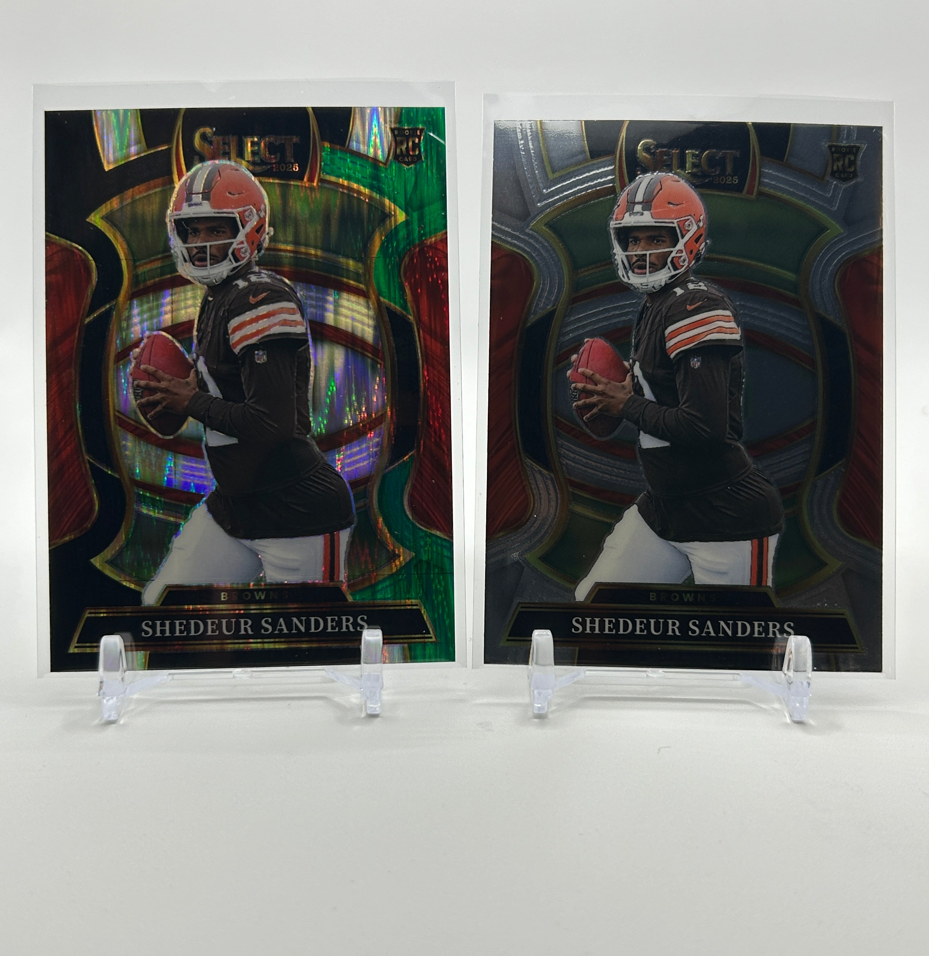 2025 Panini Select Shadeur Sanders Black & Green Shock Prizm Rookie + Base