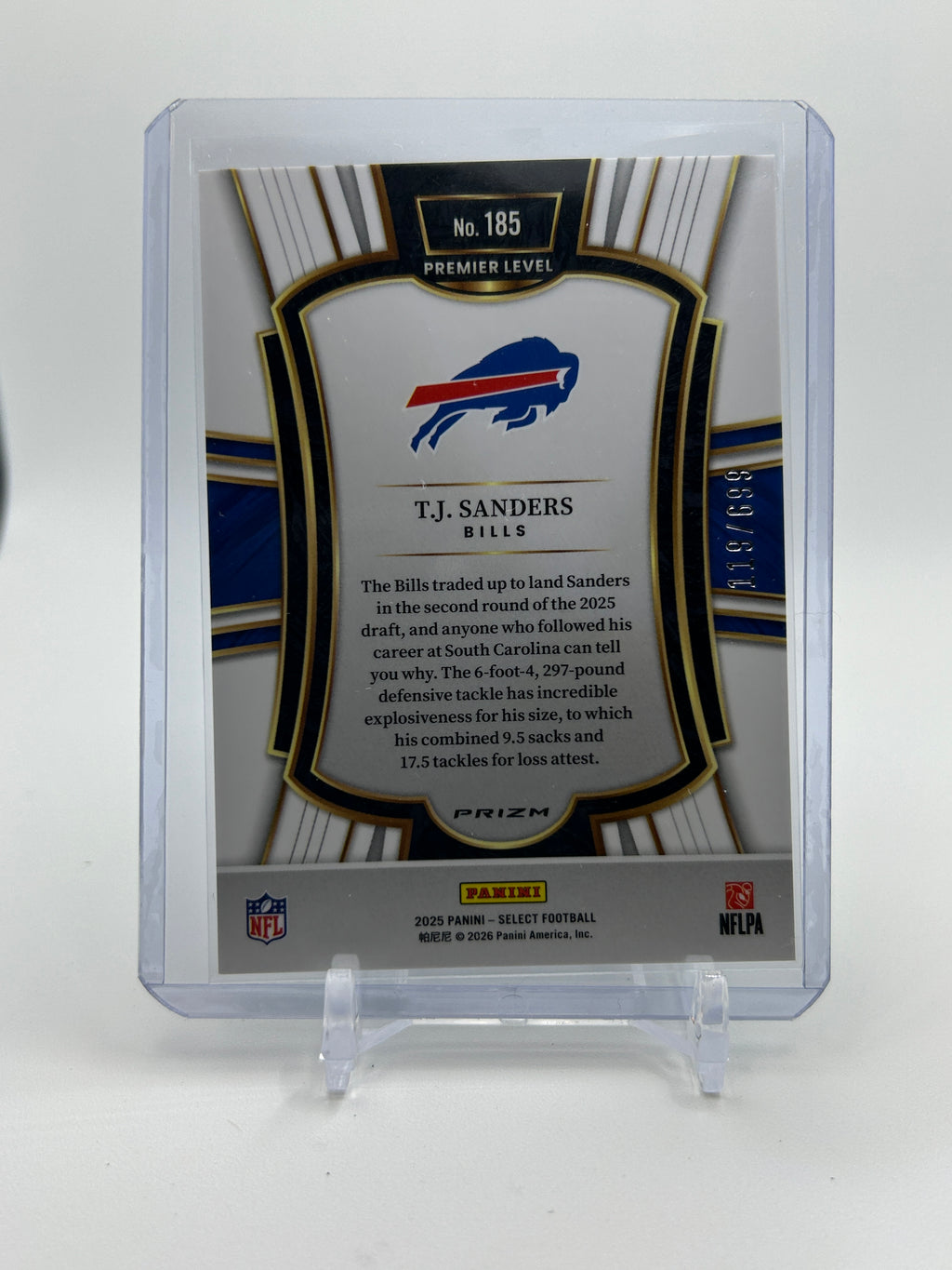 2025 Panini Select T.J. Sanders Premier Level Lime Green Prizm Rookie /699