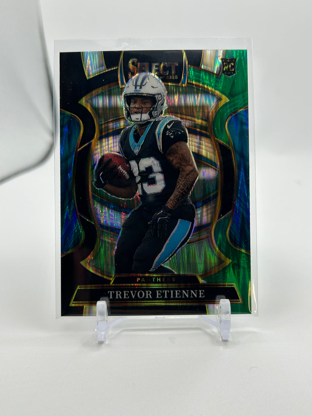 2025 Panini Select Trevor Etienne Concourse Black & Green Shock Prizm Rookie