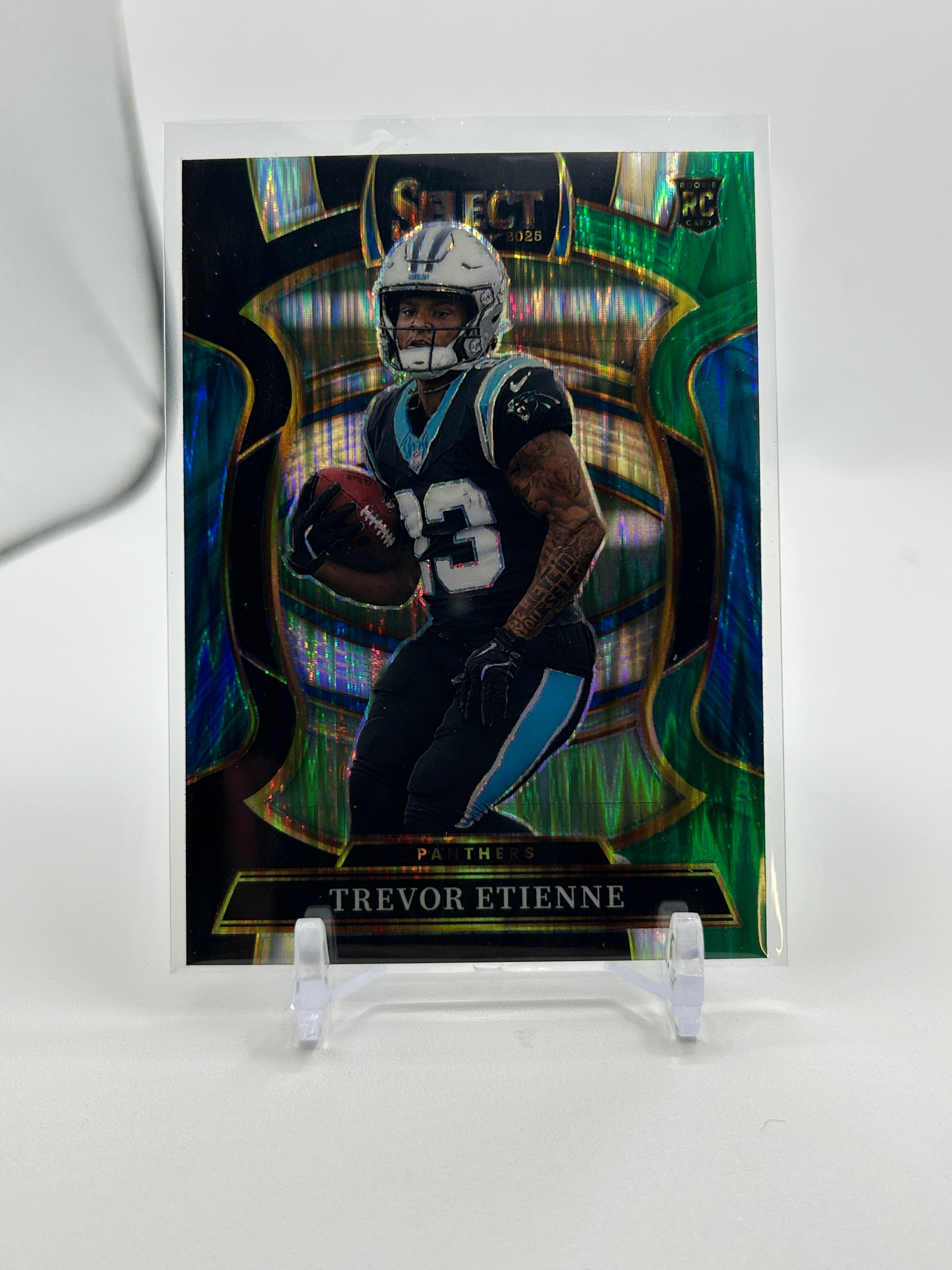 2025 Panini Select Trevor Etienne Concourse Black & Green Shock Prizm Rookie