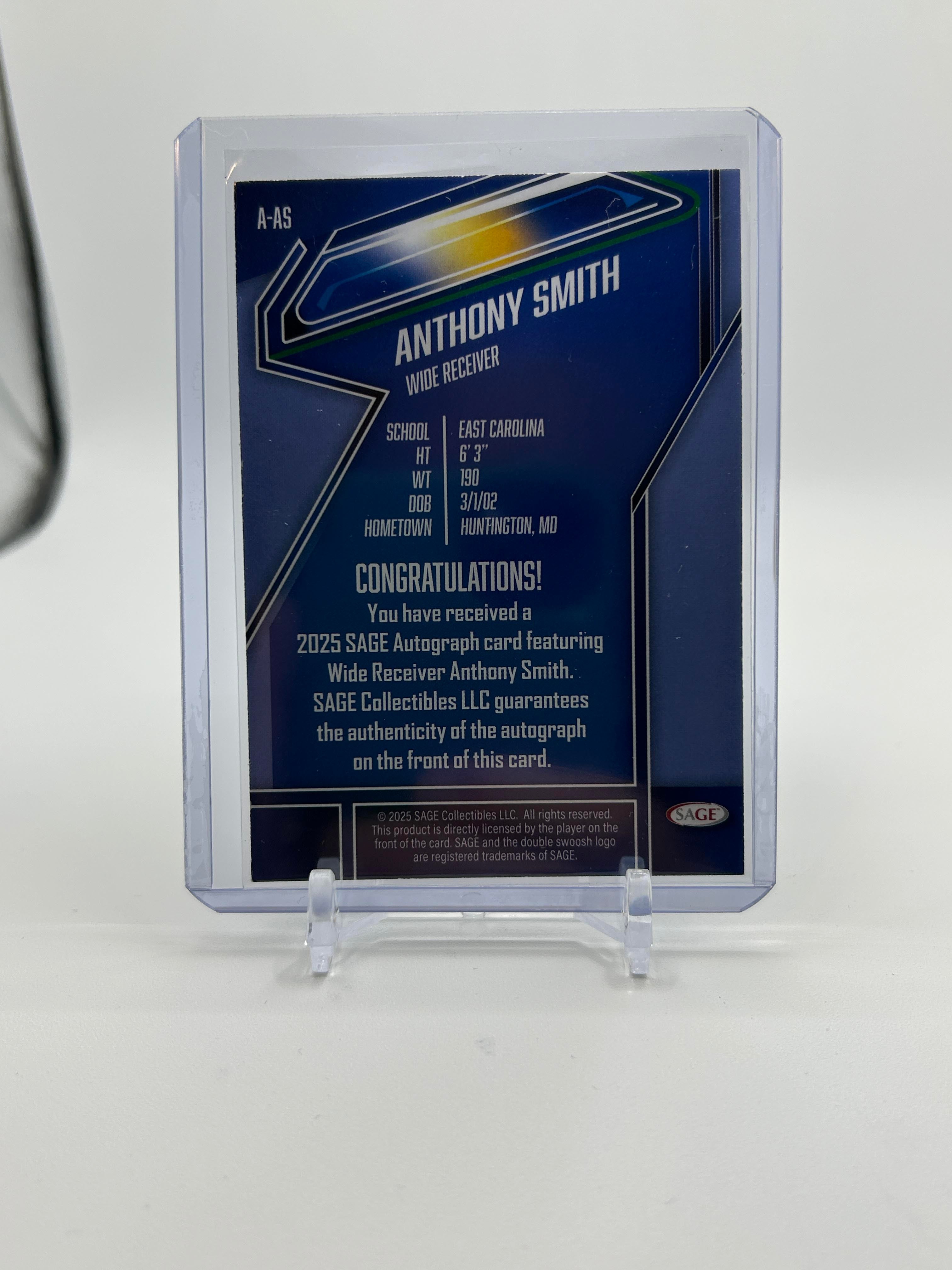 2025 Sage Anthony Smith Black Rookie Auto