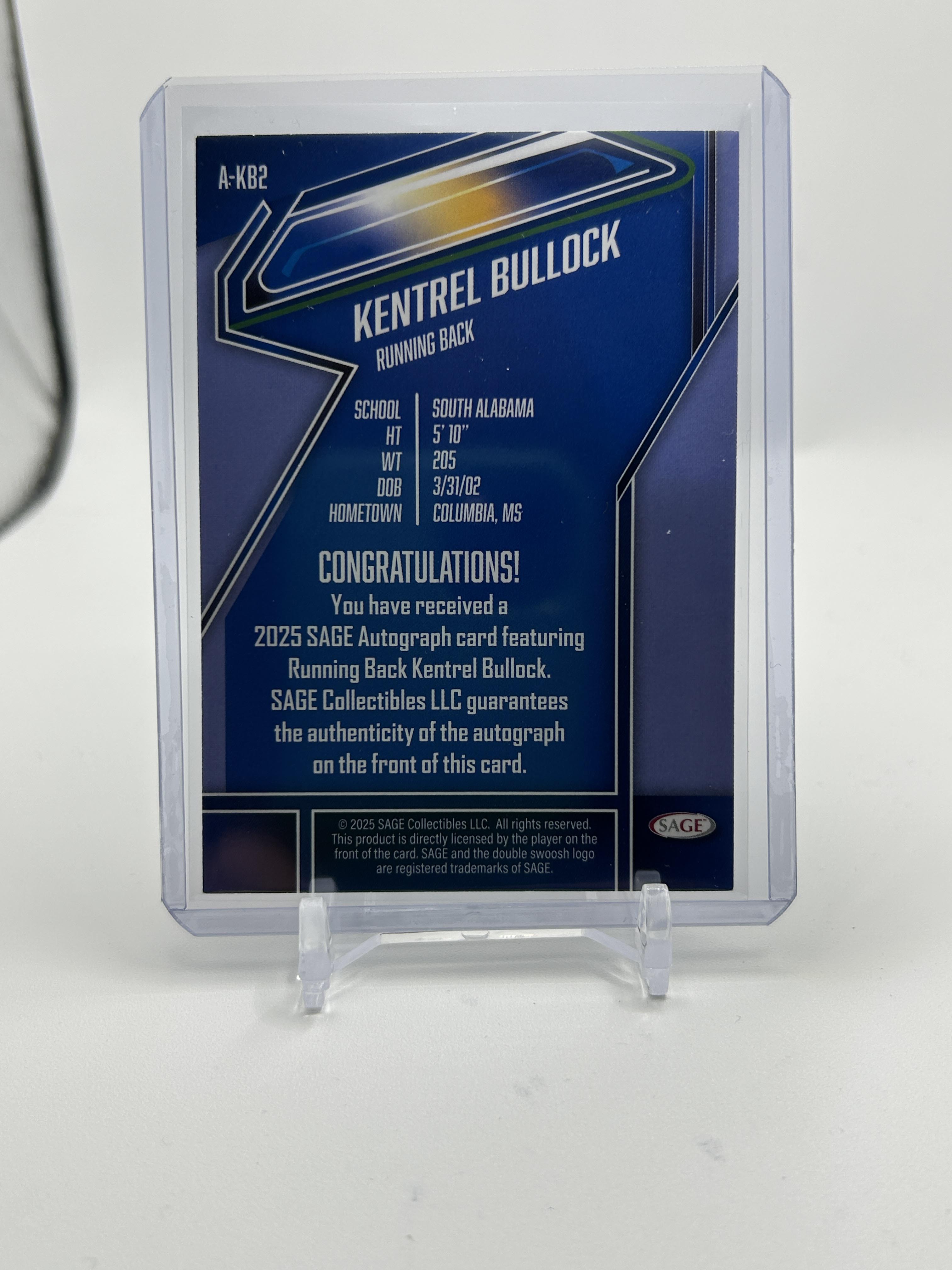 2025 Sage Kentrel Bullock Rookie Auto