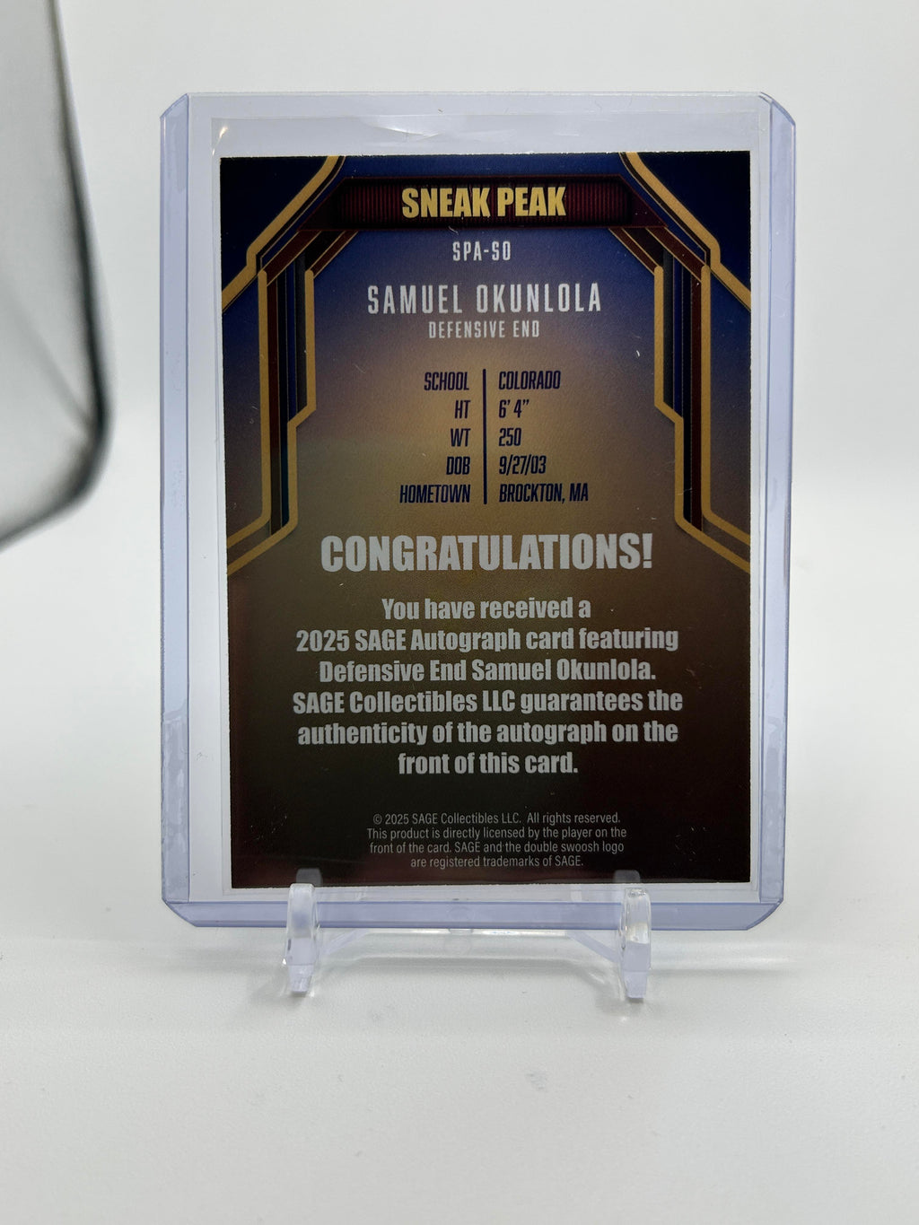 2025 Sage Samuel Okunlola Sneak Peek SP Auto