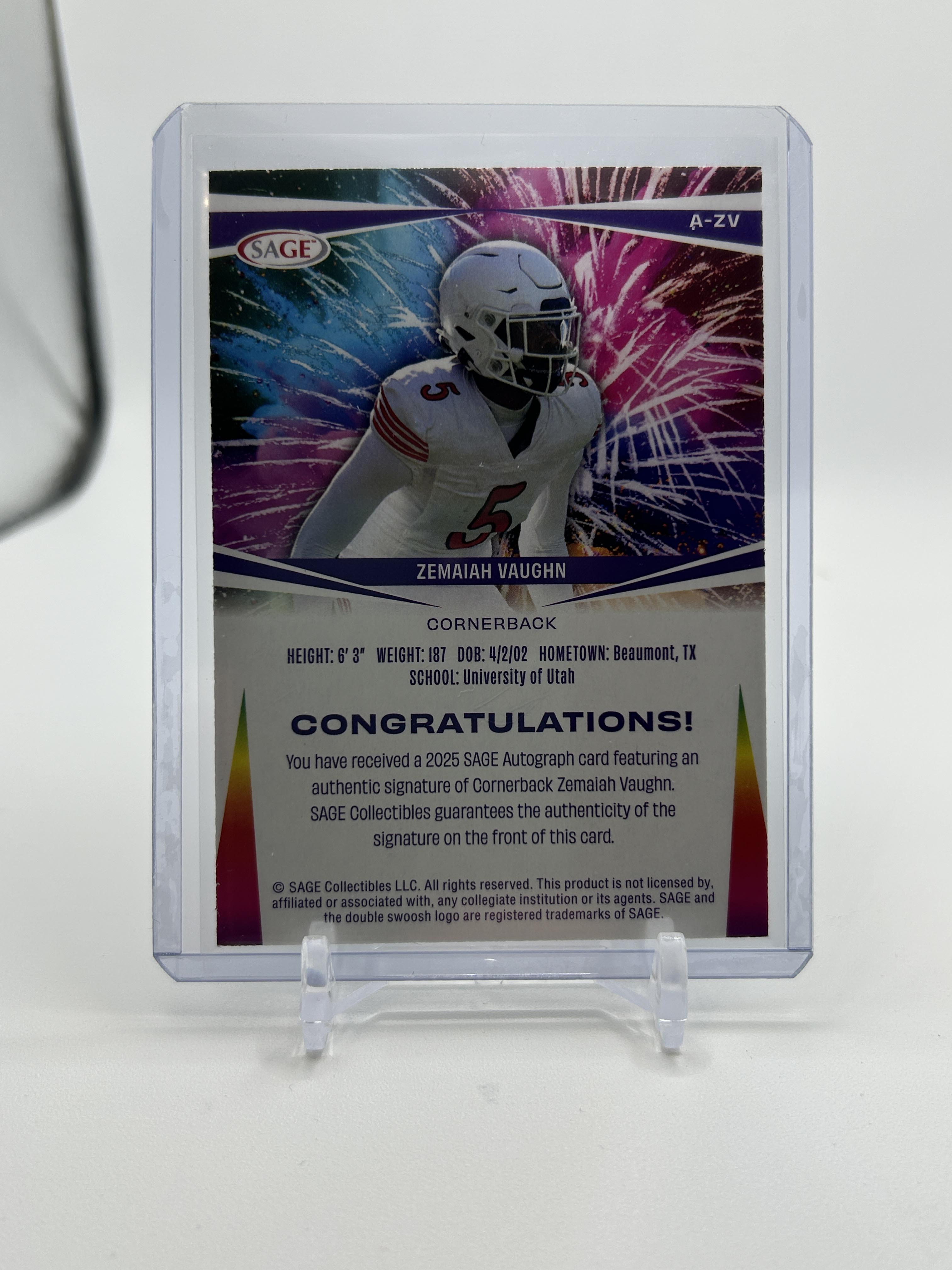2025 Sage Zemaiah Vaughn Blue Rookie Auto