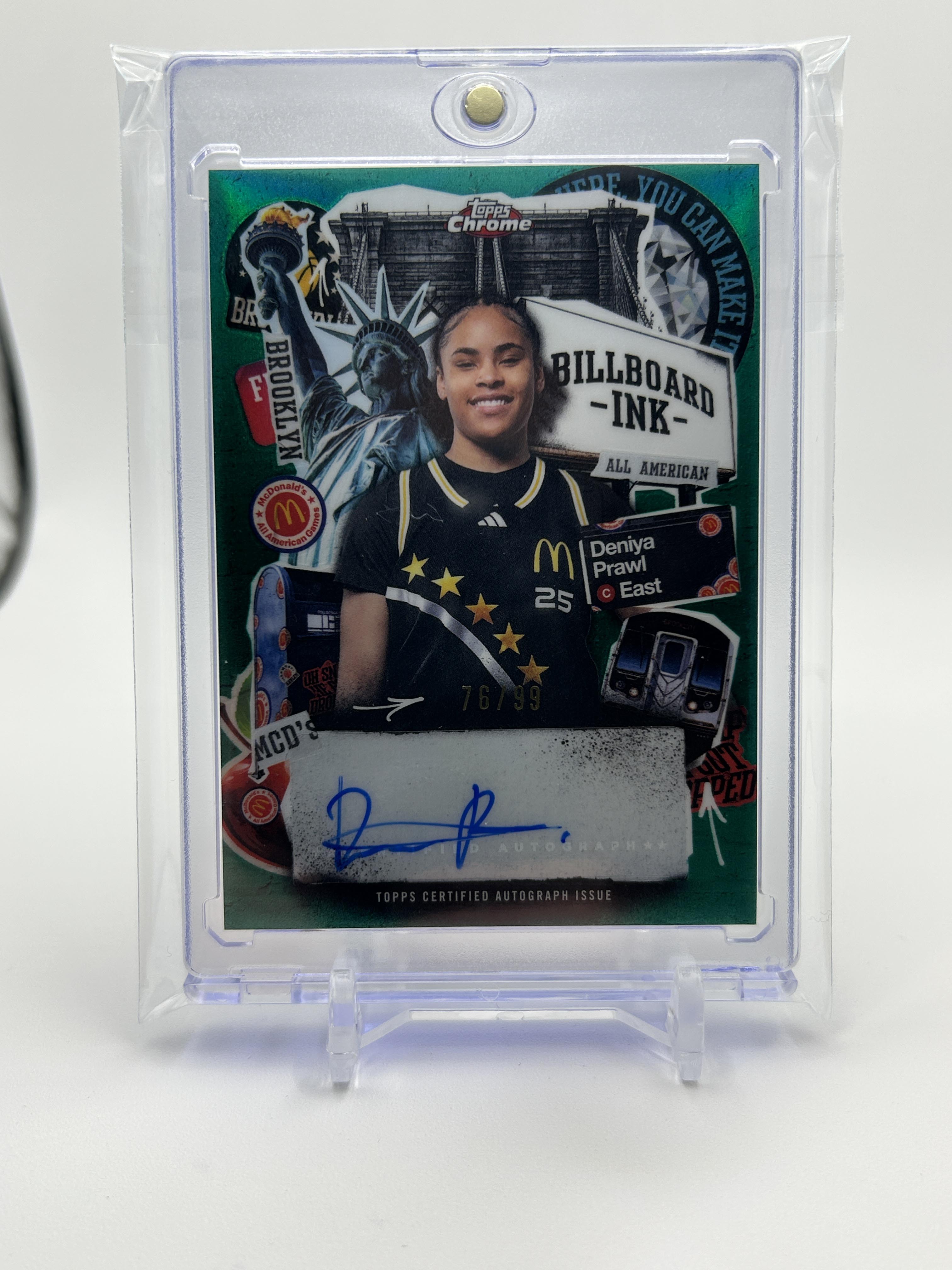 2025 Topps Chrome McDonald's Deniya Prawl Billboard Ink Green Refractor Auto /99