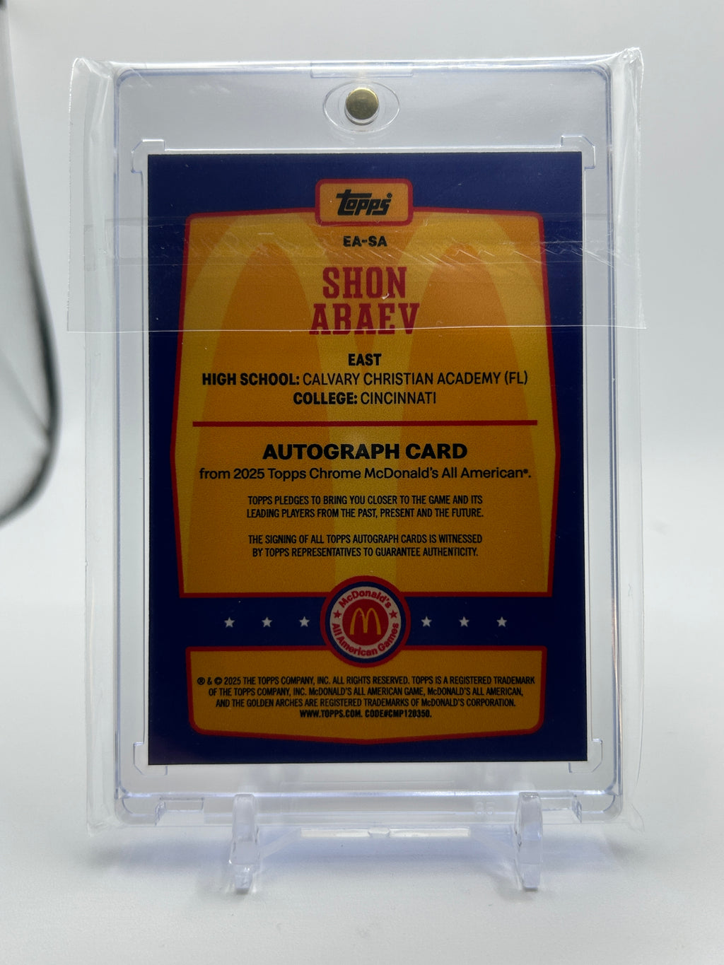 2025 Topps Chrome McDonald's Shon Abaev On-Card Event Auto