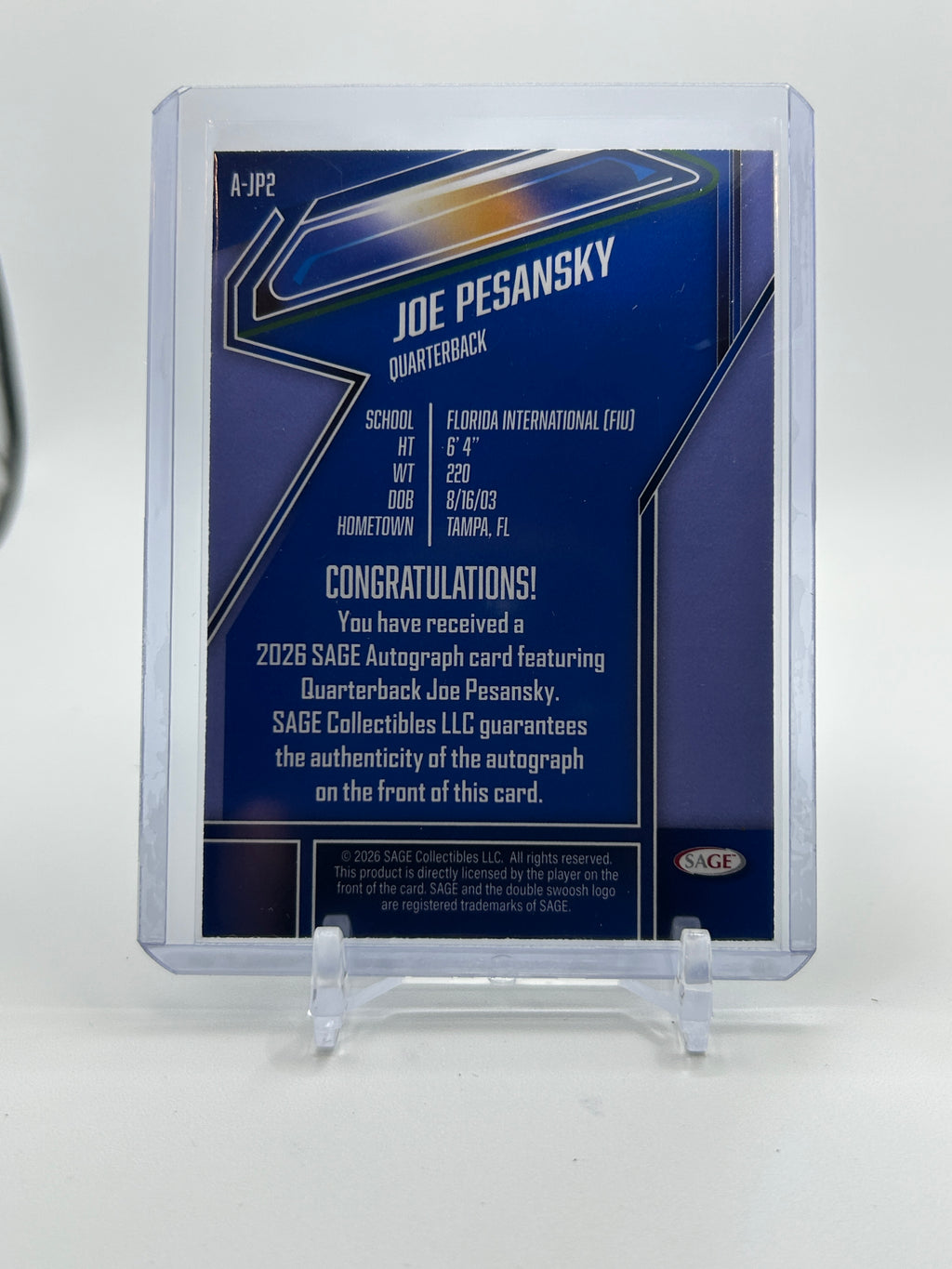 2026 Sage Joe Pesansky Blue Rookie Auto