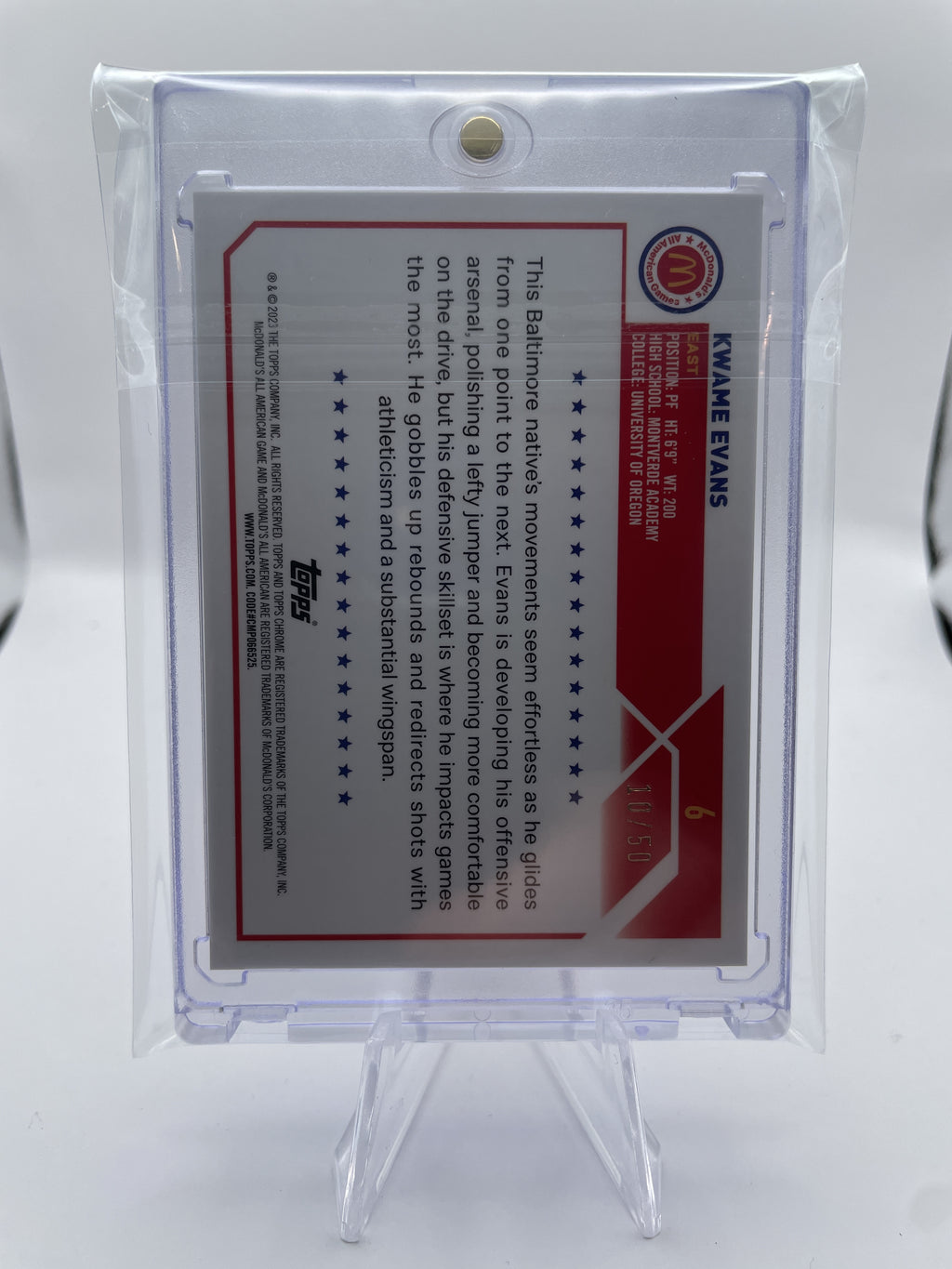 2023-24 Topps Mcdonald's Chrome Kwame KJ Evans Gold Refractor Rookie /50