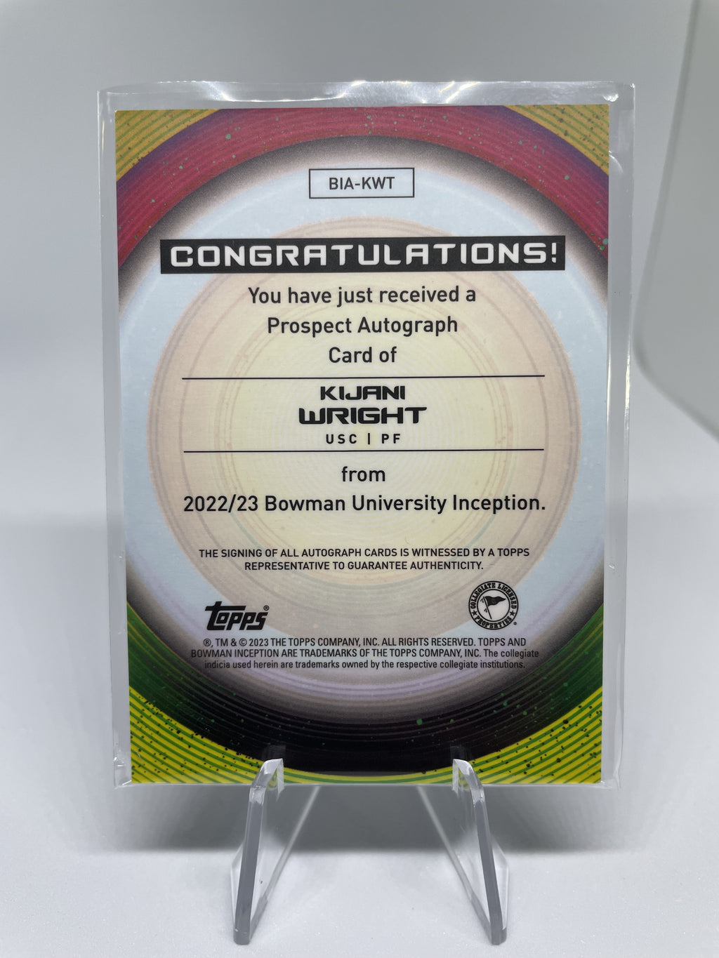2022-23 Bowman University Best Kijani Wright Rookie Auto Set + Inception Auto
