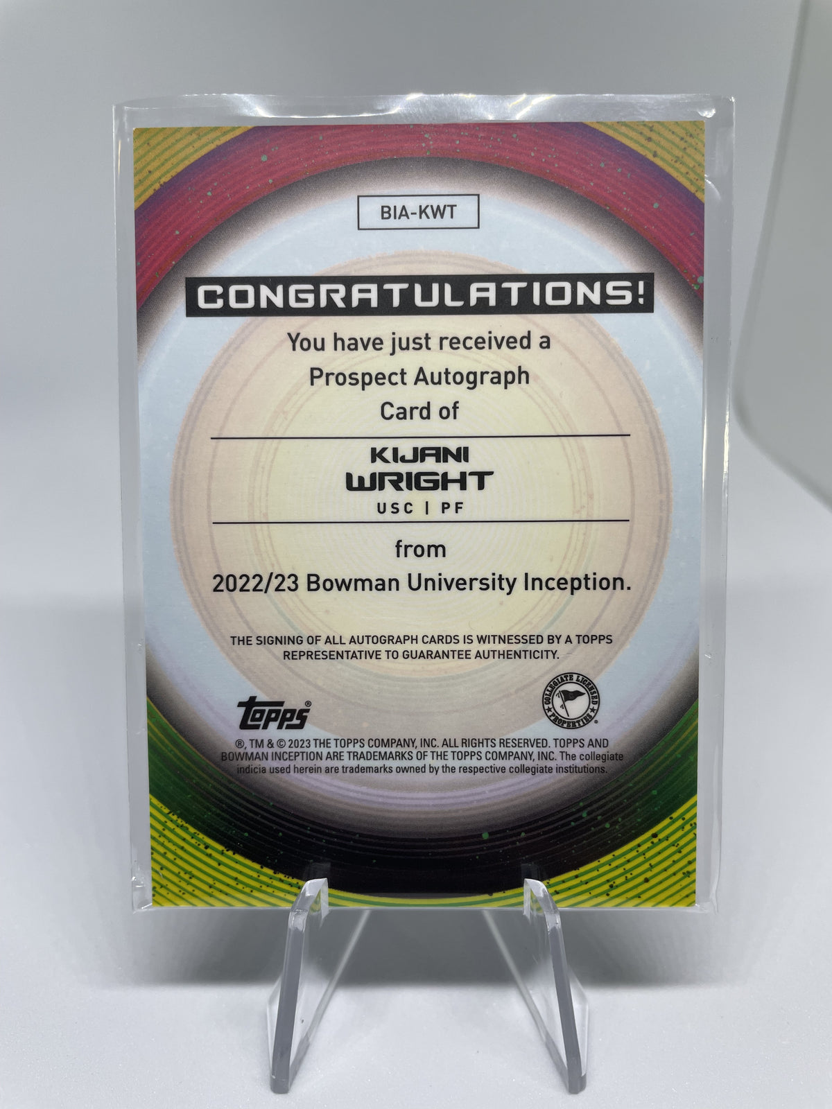 2022-23 Bowman University Best Kijani Wright Rookie Auto Set + Inception Auto